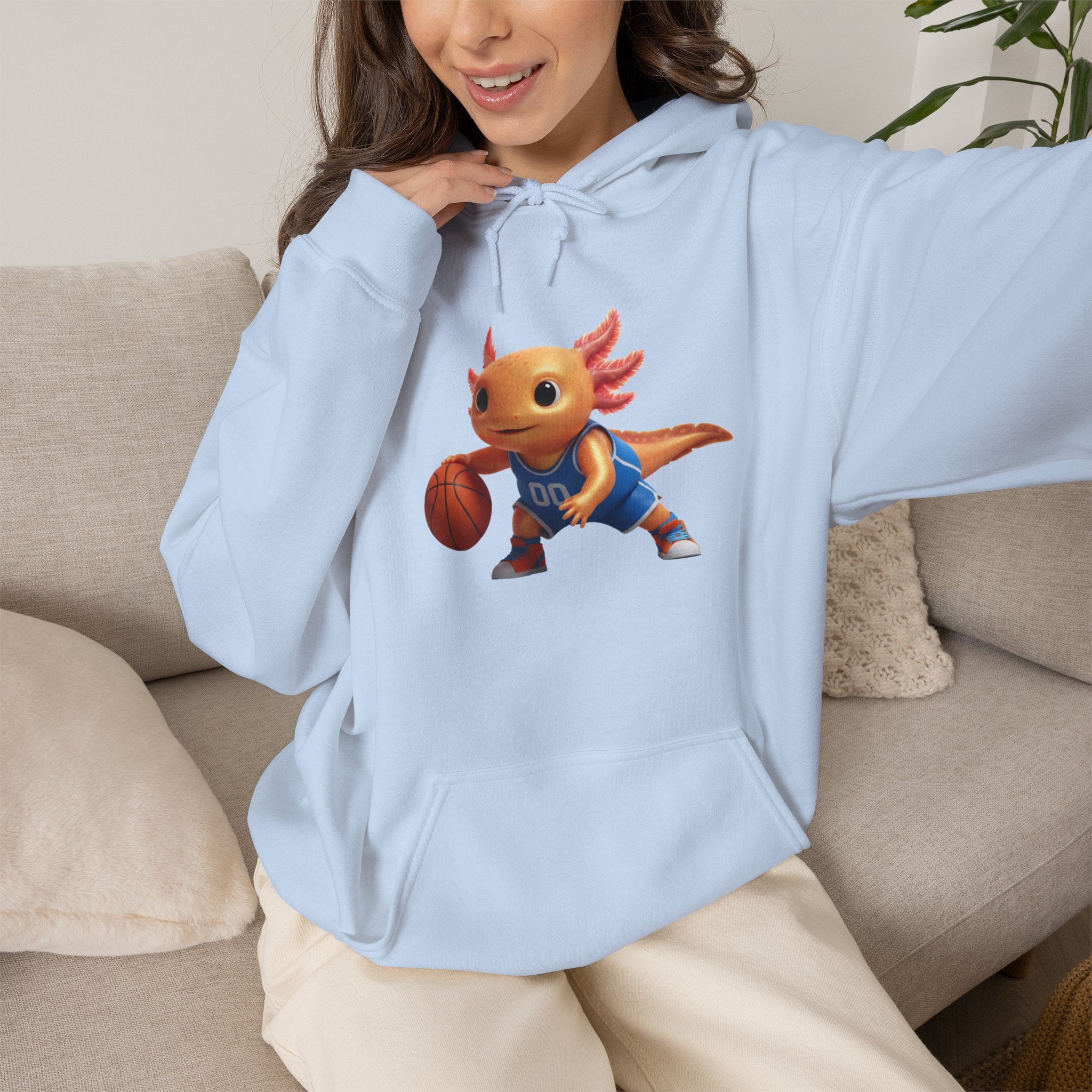 Axolotl Basketball Hoodie — Cute Axolotl Dribbling Graphic Sweatshirt