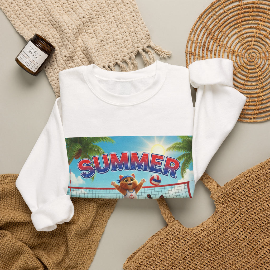 Kitties Summer Beach Volleyball Sweatshirt — Cute Kitties Playing at the Beach
