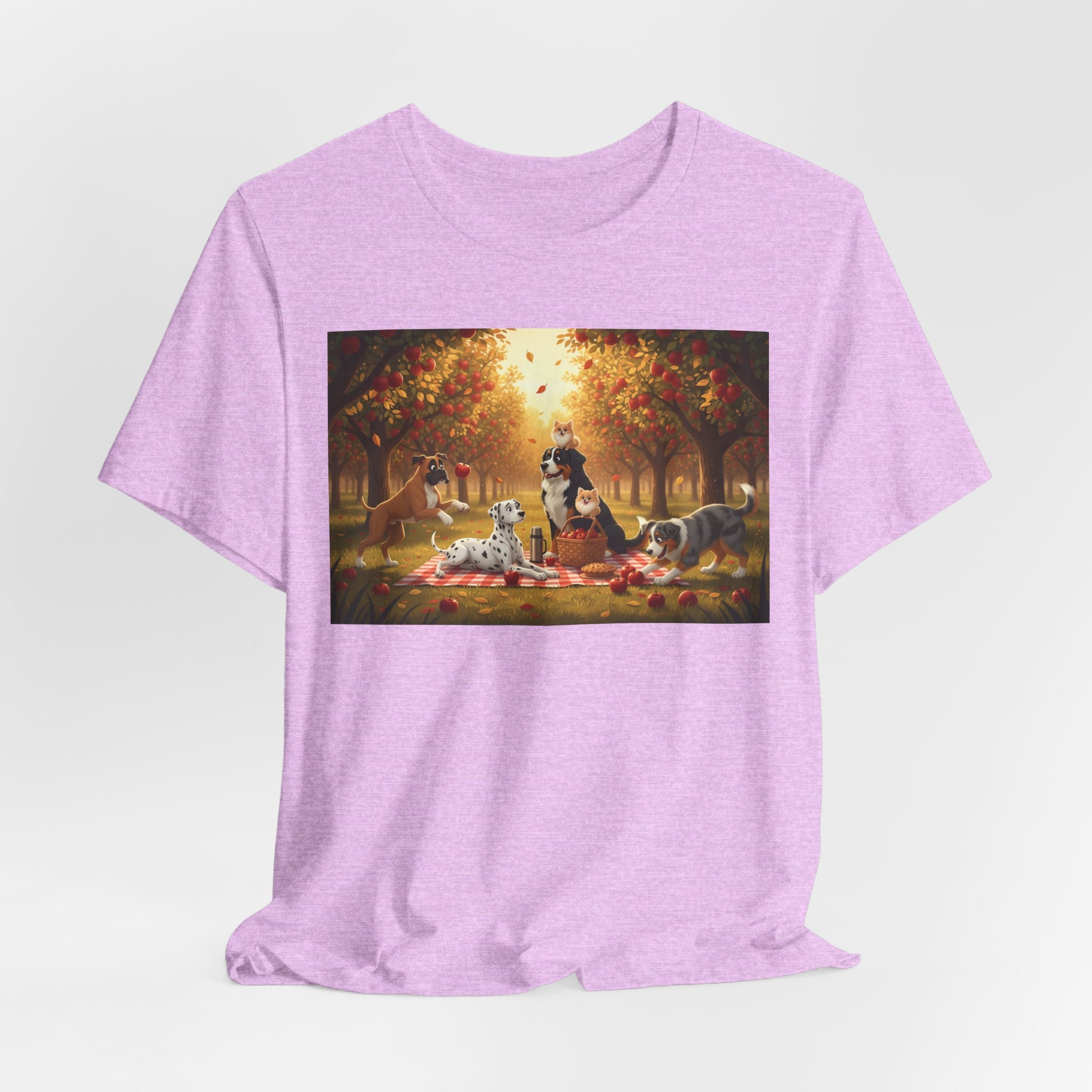 Dogs Autumn Picnic T‑Shirt — Cozy Fall Forest Canine Scene