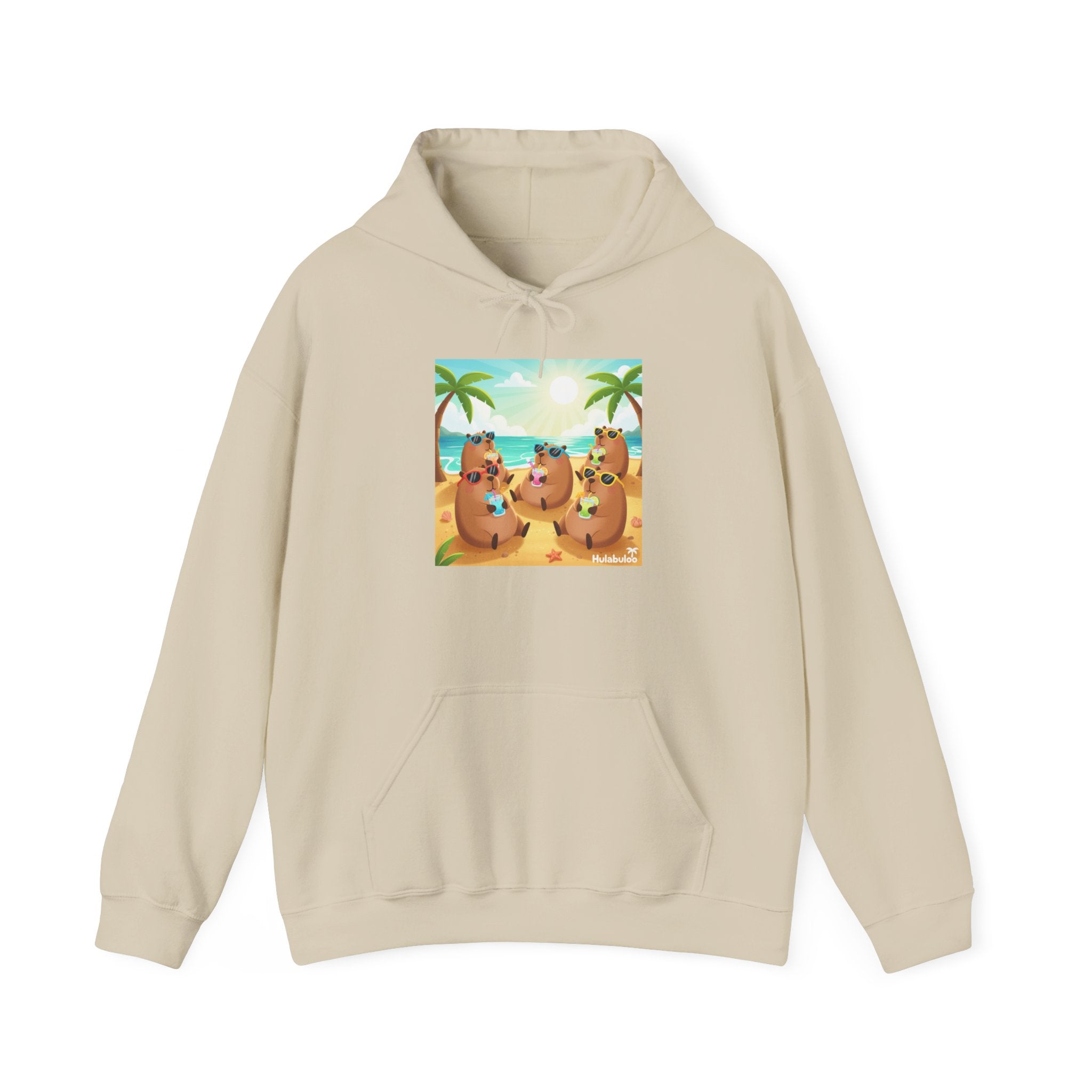 Capybaras at the Beach Hoodie — Cute Palm Tree Vacation Pullover