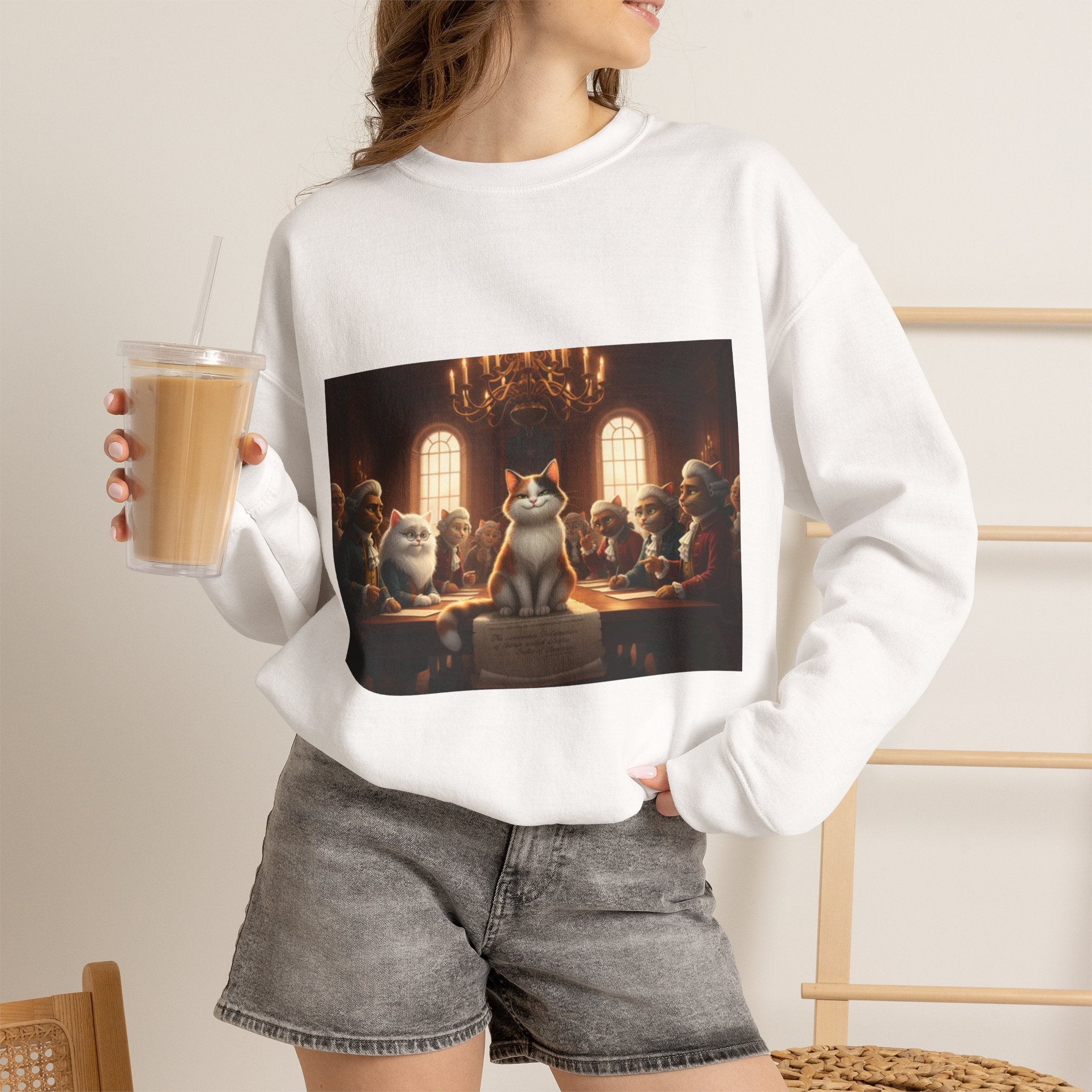 Cat Declaration of Independence Crewneck Sweatshirt — Whimsical Cat Graphic