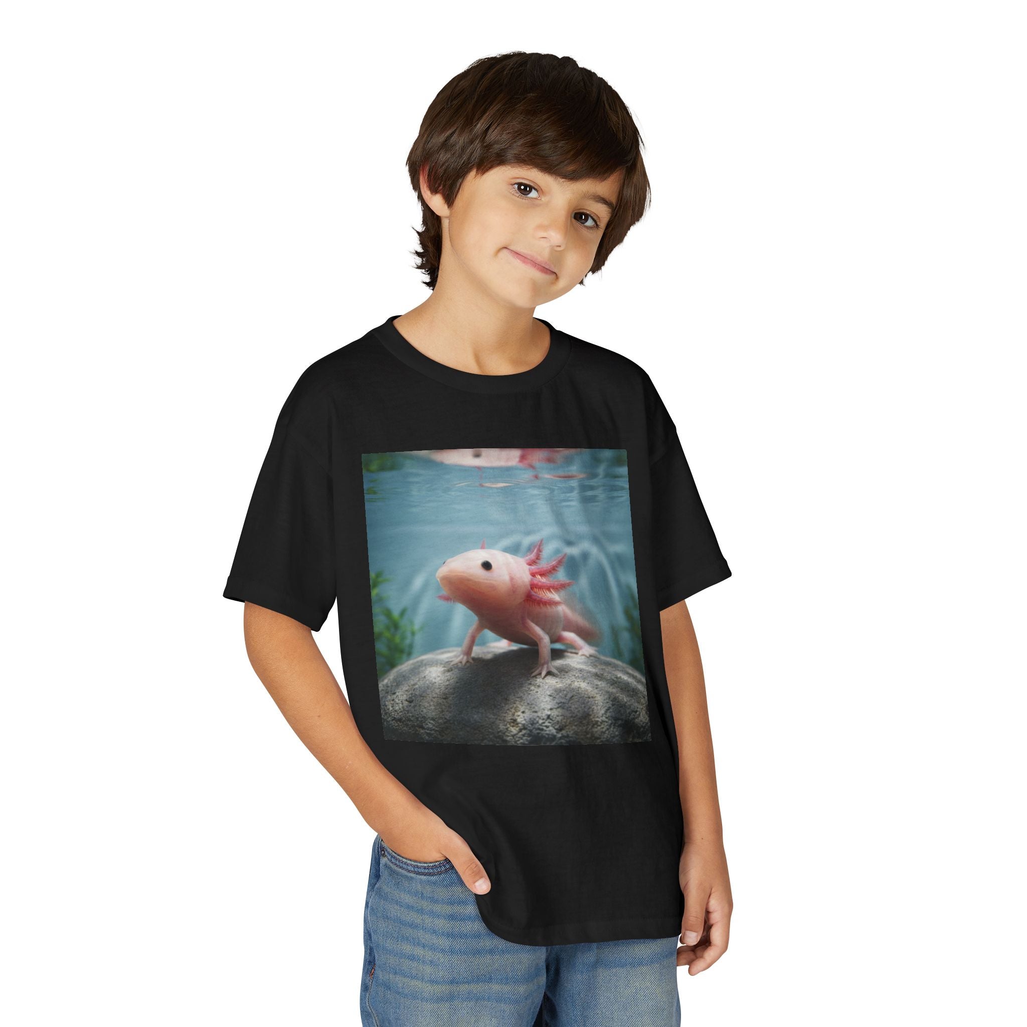Axolotl Kids T‑Shirt – Cute Pink Axolotl Aquarium Design