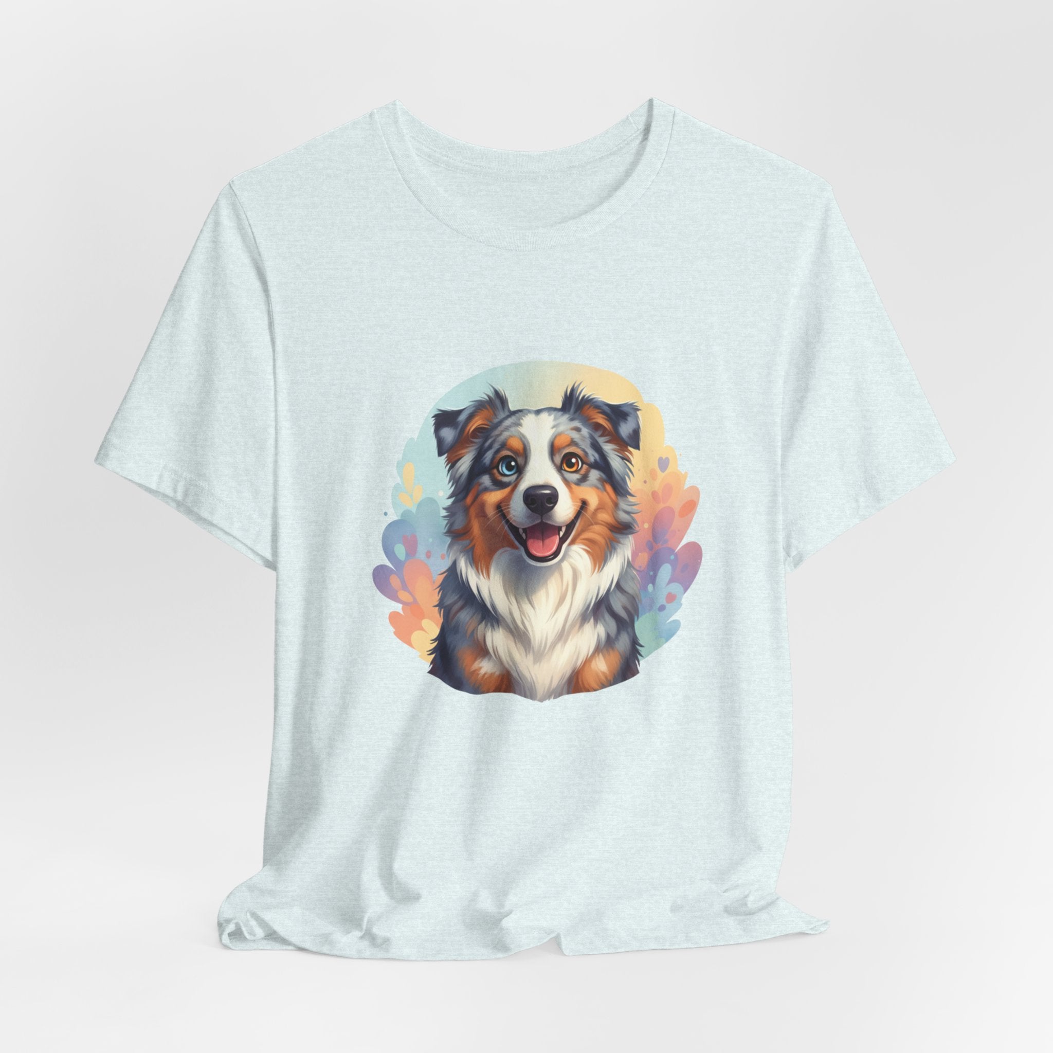 Australian Shepherd Dog Portrait T‑Shirt — Colorful Watercolor Pet Tee