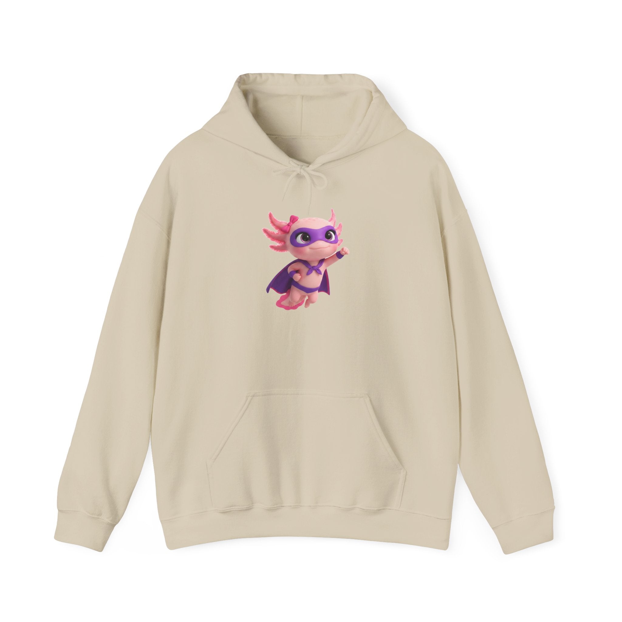 Axolotl Superhero Girl Hoodie — Cute Pink Axolotl with Cape Sweatshirt