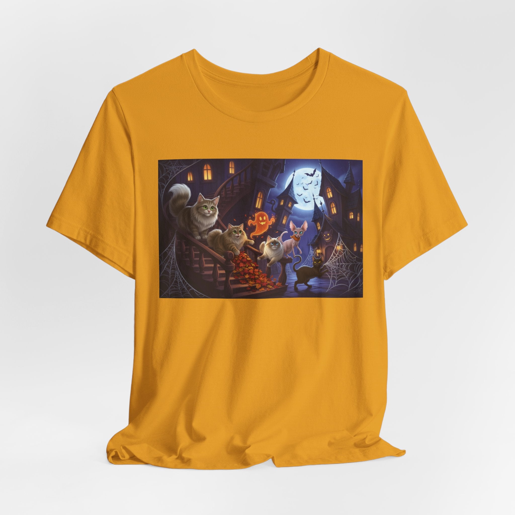 Cats Halloween Ghost & Cats Tee — Trick-or-Treat Night Graphic T-Shirt