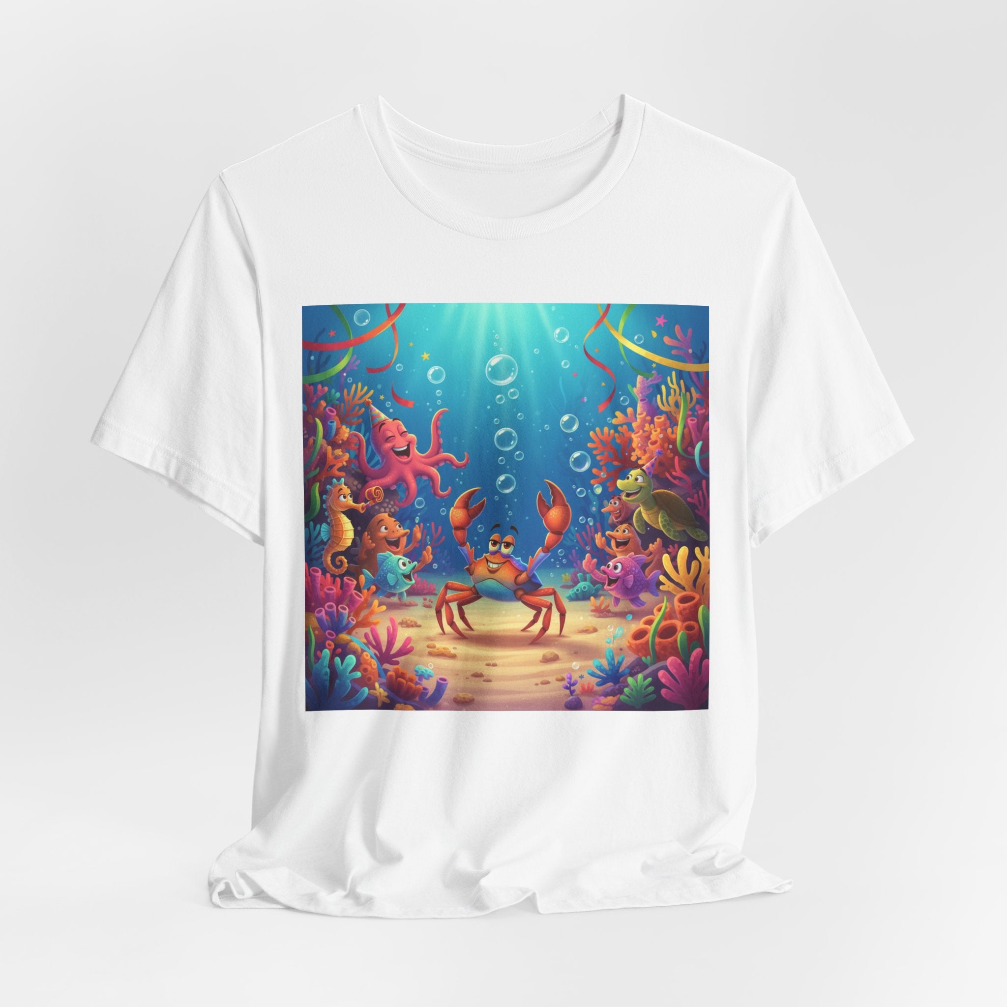 Sea Underwater Crab Cartoon T-Shirt — Colorful Ocean Life Kids Tee