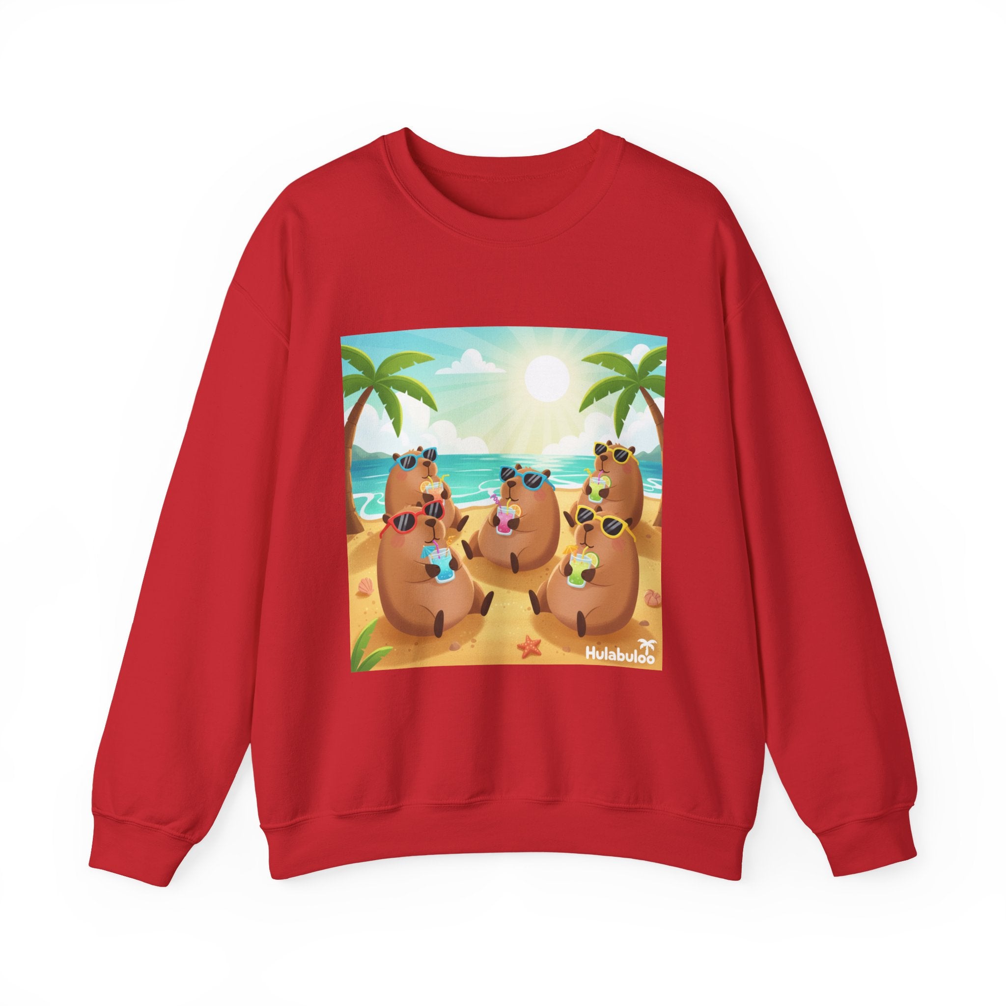 Capybara  Beach Crewneck Sweatshirt — Cute Tropical Capybaras Drinking Cocktails
