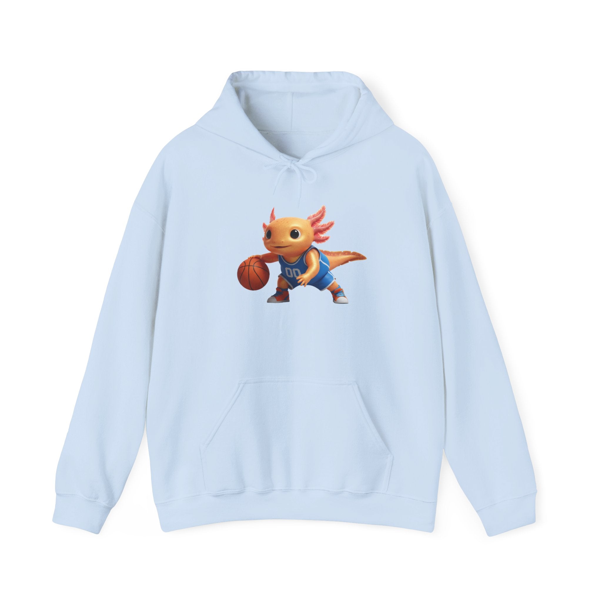 Axolotl Basketball Hoodie — Cute Axolotl Dribbling Graphic Sweatshirt