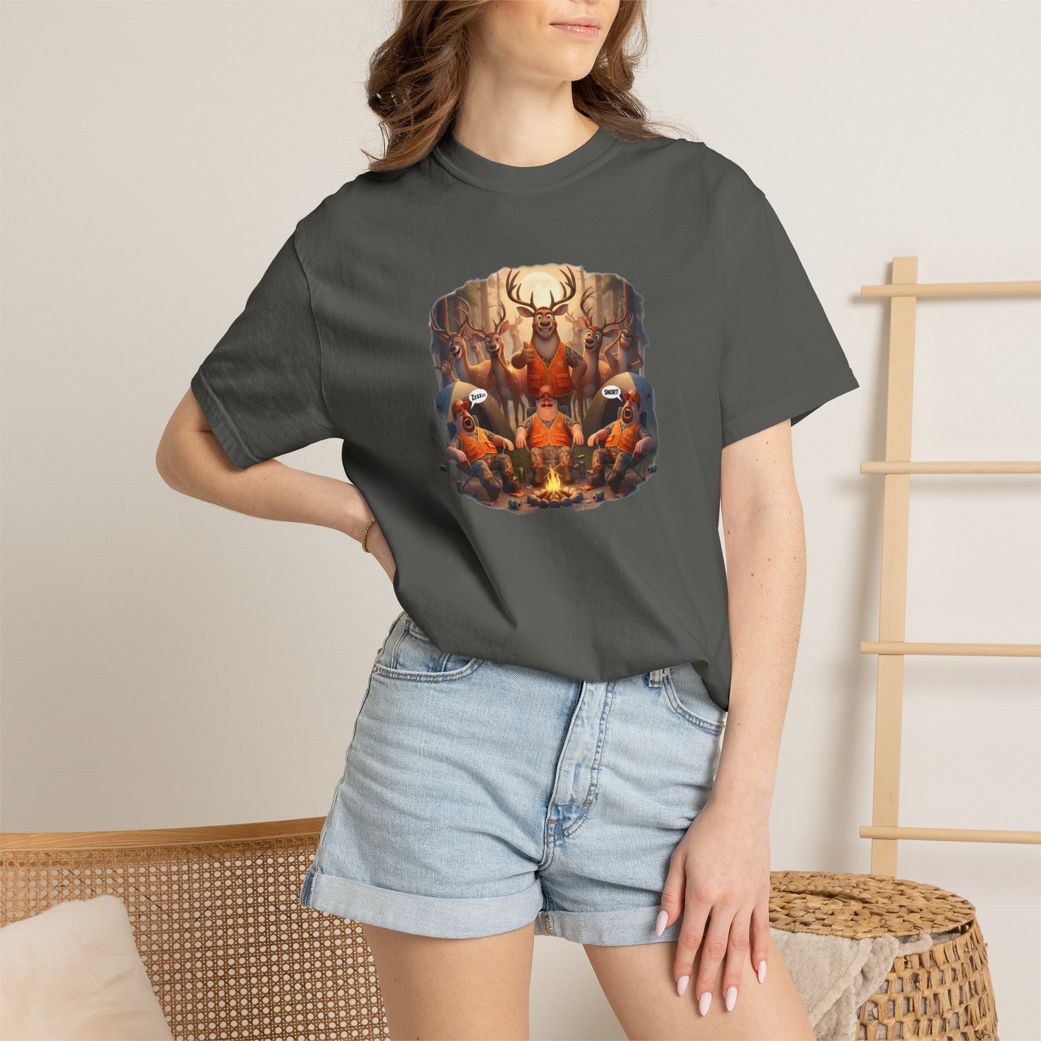 Deer Hunters Napping T-Shirt — Woodland Animal Illustration Tee