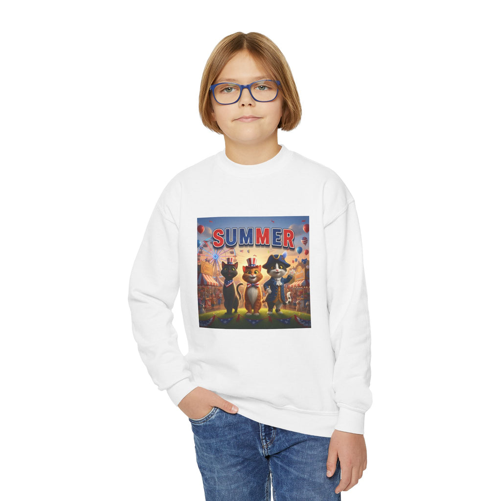 Kitties Youth Crewneck Sweatshirt – Retro 'Summer' Cartoon Kitty Graphic