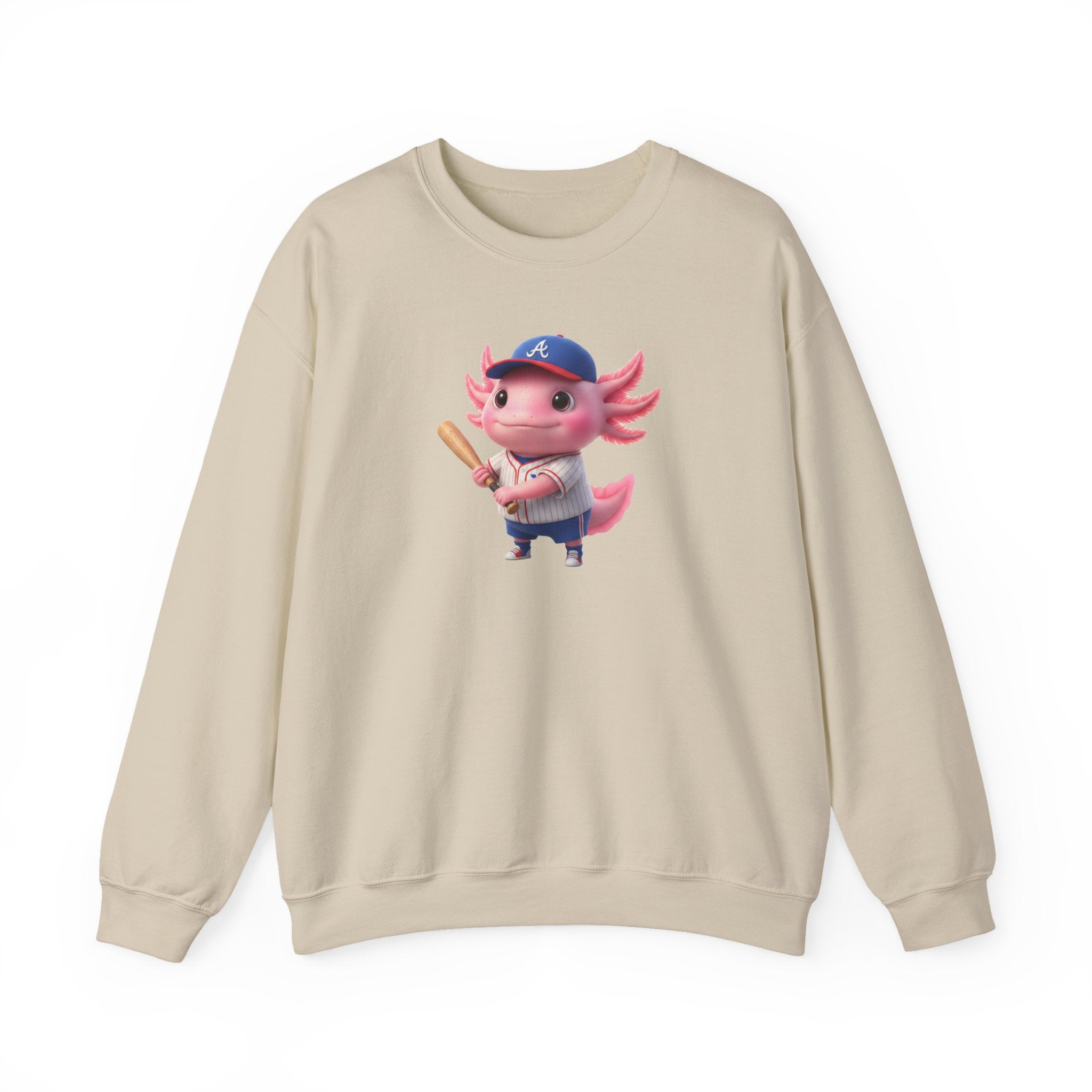 Axolotl Baseball Boy Crewneck Sweatshirt — Cute Axolotl Baseball Player Graphic