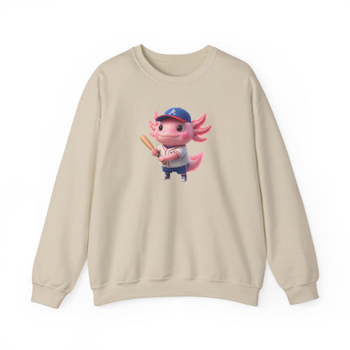 Axolotl Baseball Boy Crewneck Sweatshirt — Cute Axolotl Baseball Player Graphic