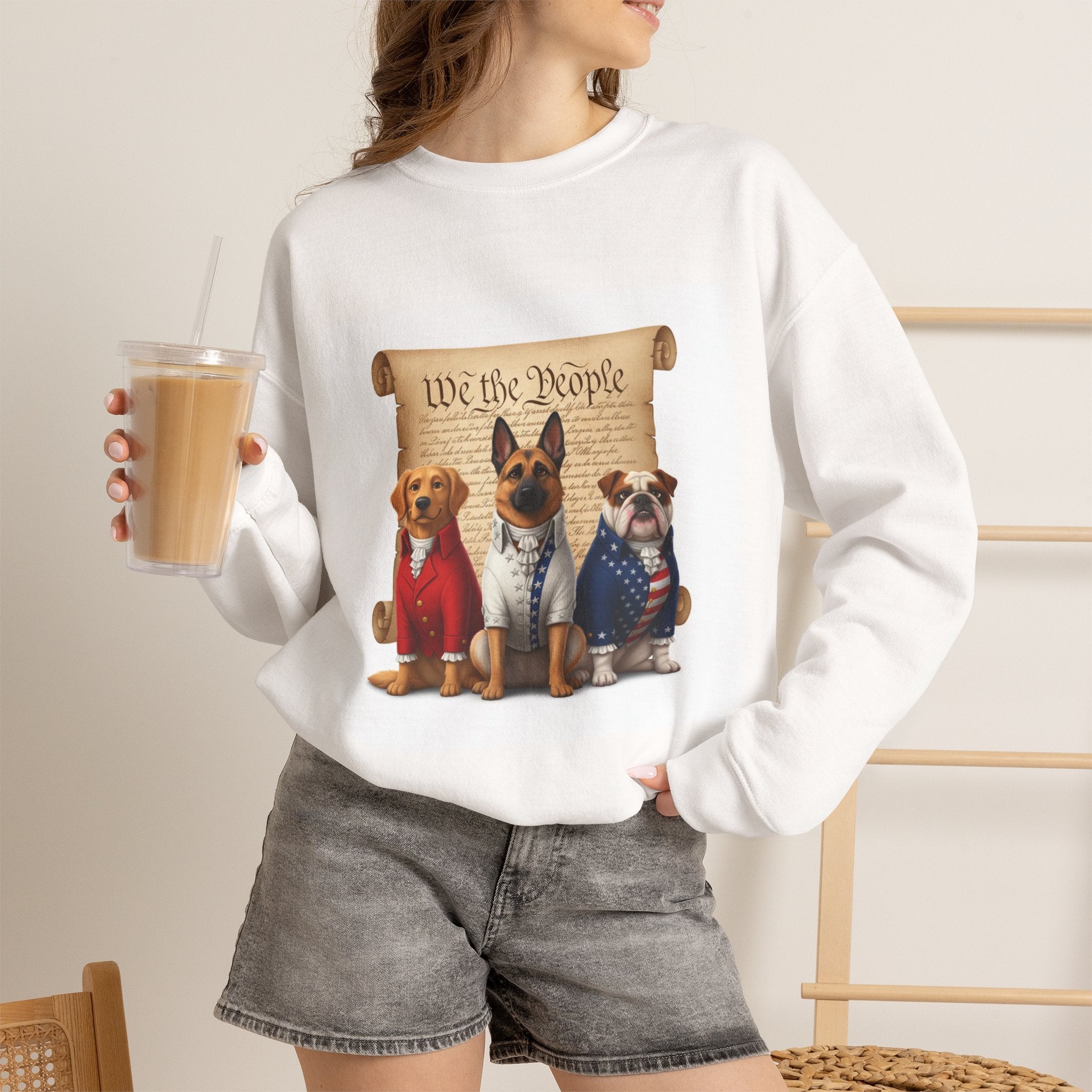 Patriotic Crewneck Sweatshirt — 'We the People' Dogs Graphic