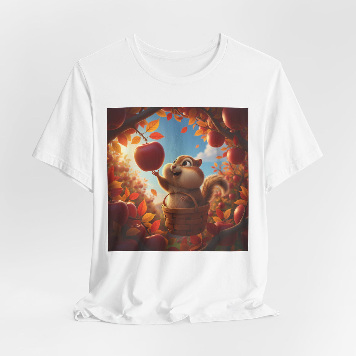 Autumn Squirrel Harvest T-Shirt — Cute Cartoon Squirrel Picking Apples