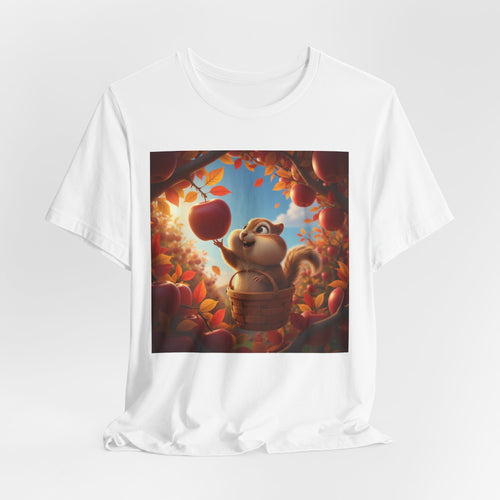 Autumn Squirrel Harvest T-Shirt — Cute Cartoon Squirrel Picking Apples