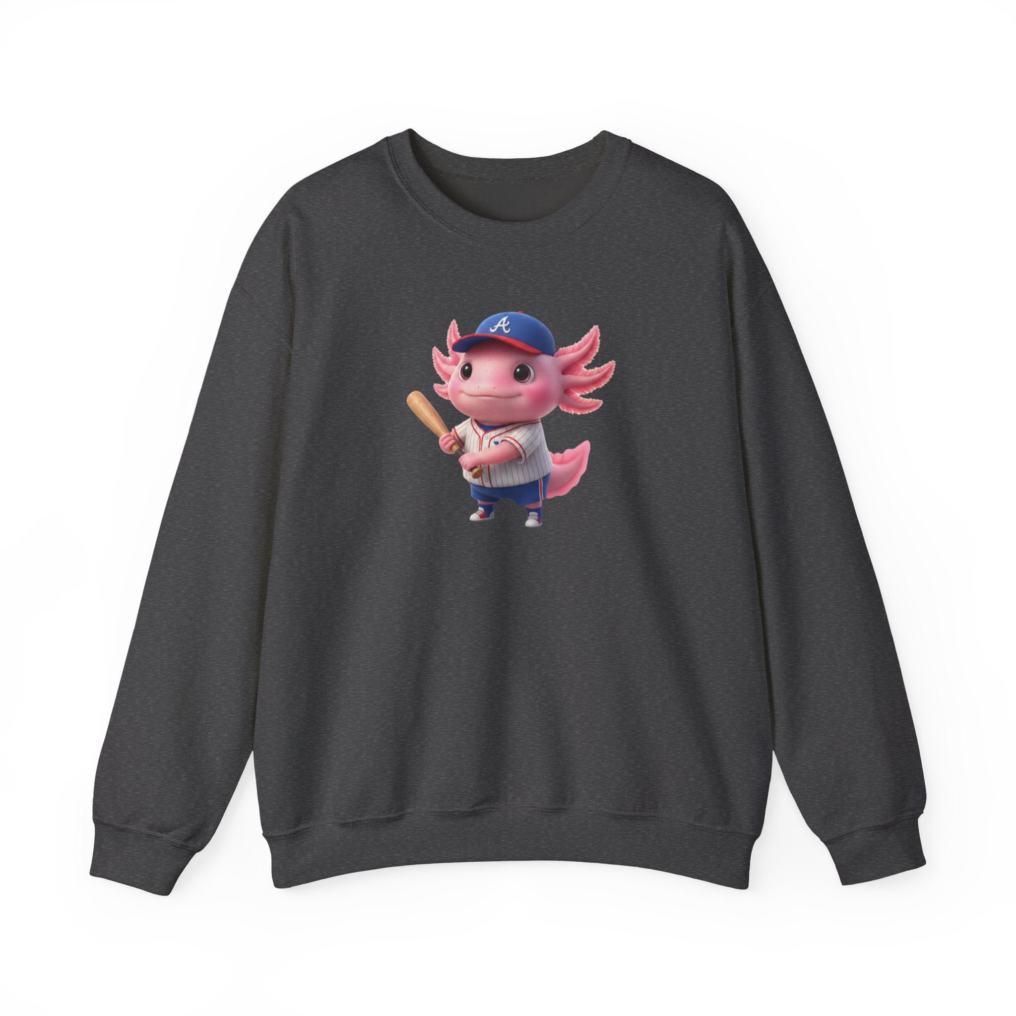 Axolotl Baseball Boy Crewneck Sweatshirt — Cute Axolotl Baseball Player Graphic