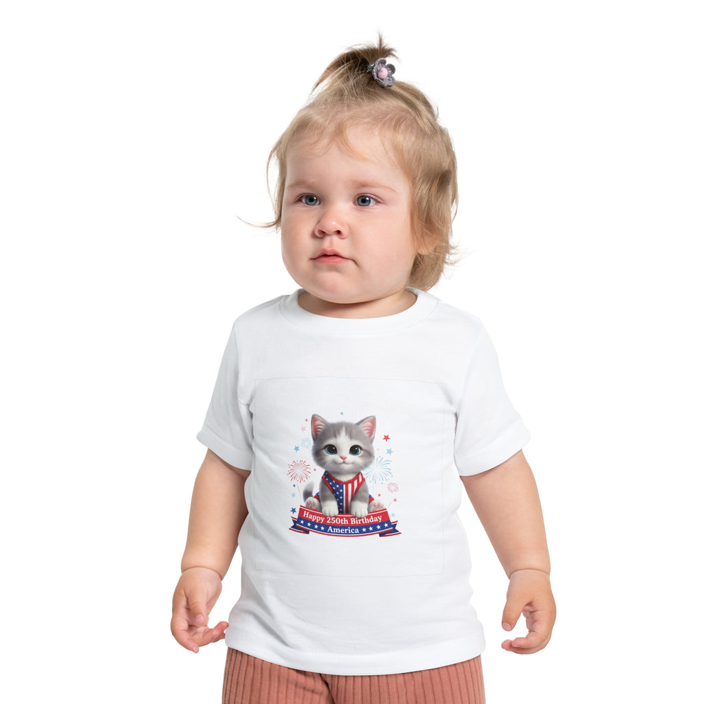 Kitty Baby T-Shirt — Cute Patriotic Kitten "Happy 4th Birthday America" Infant Tee