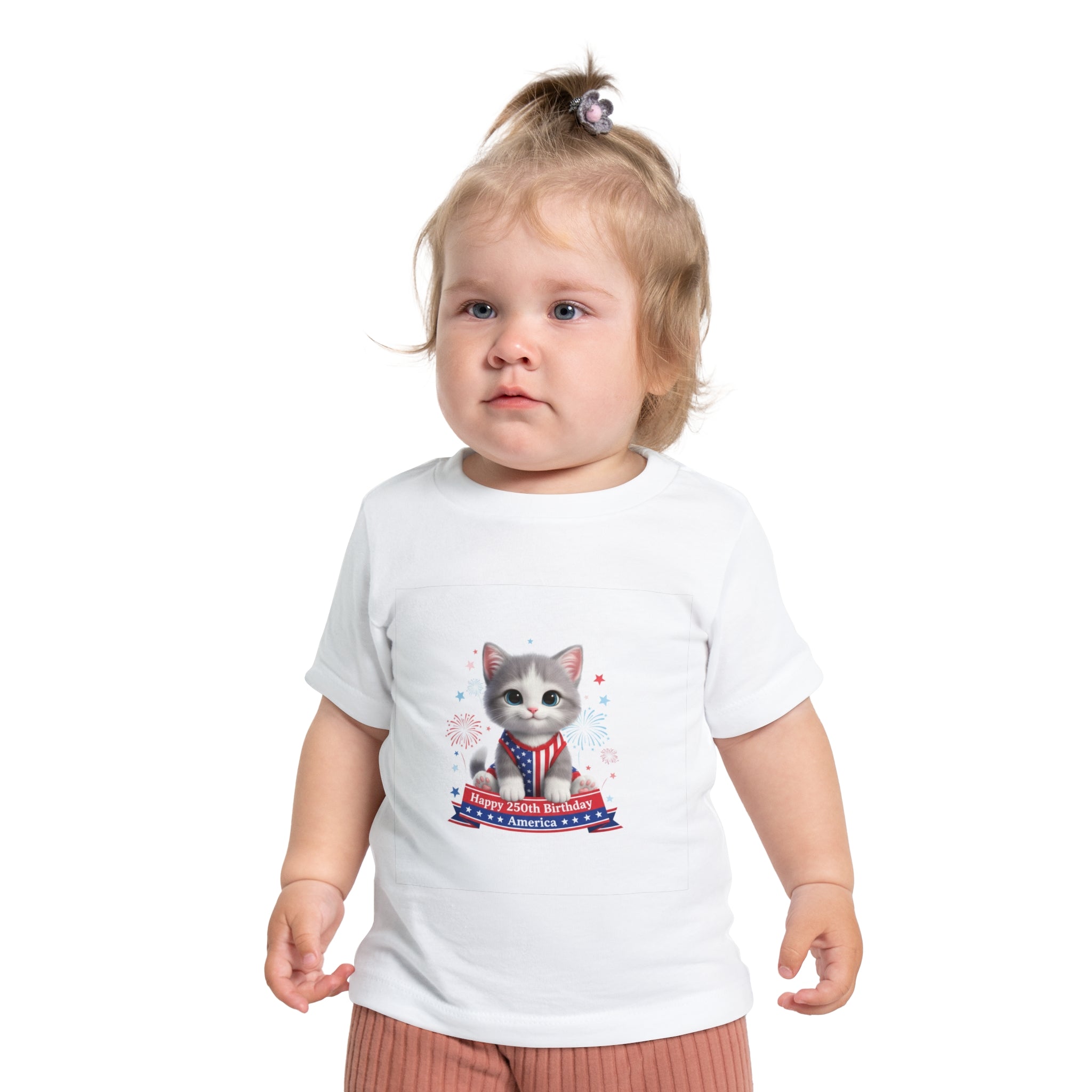 Kitty Baby T-Shirt — Cute Patriotic Kitten "Happy 4th Birthday America" Infant Tee