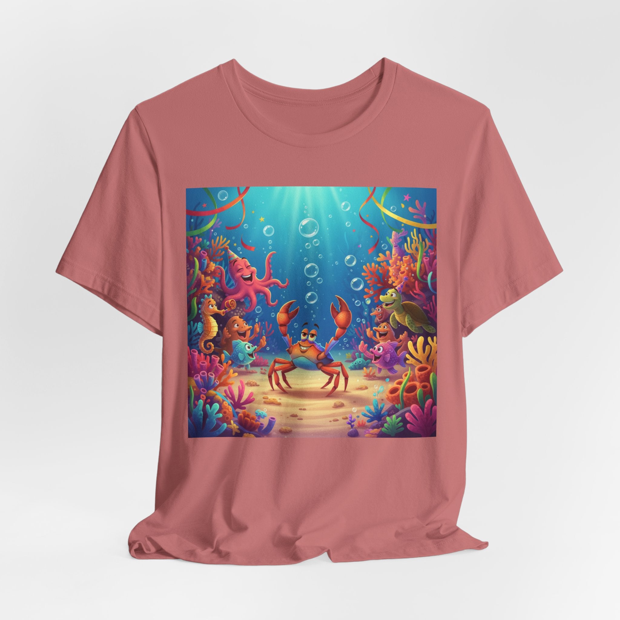 Sea Underwater Crab Cartoon T-Shirt — Colorful Ocean Life Kids Tee