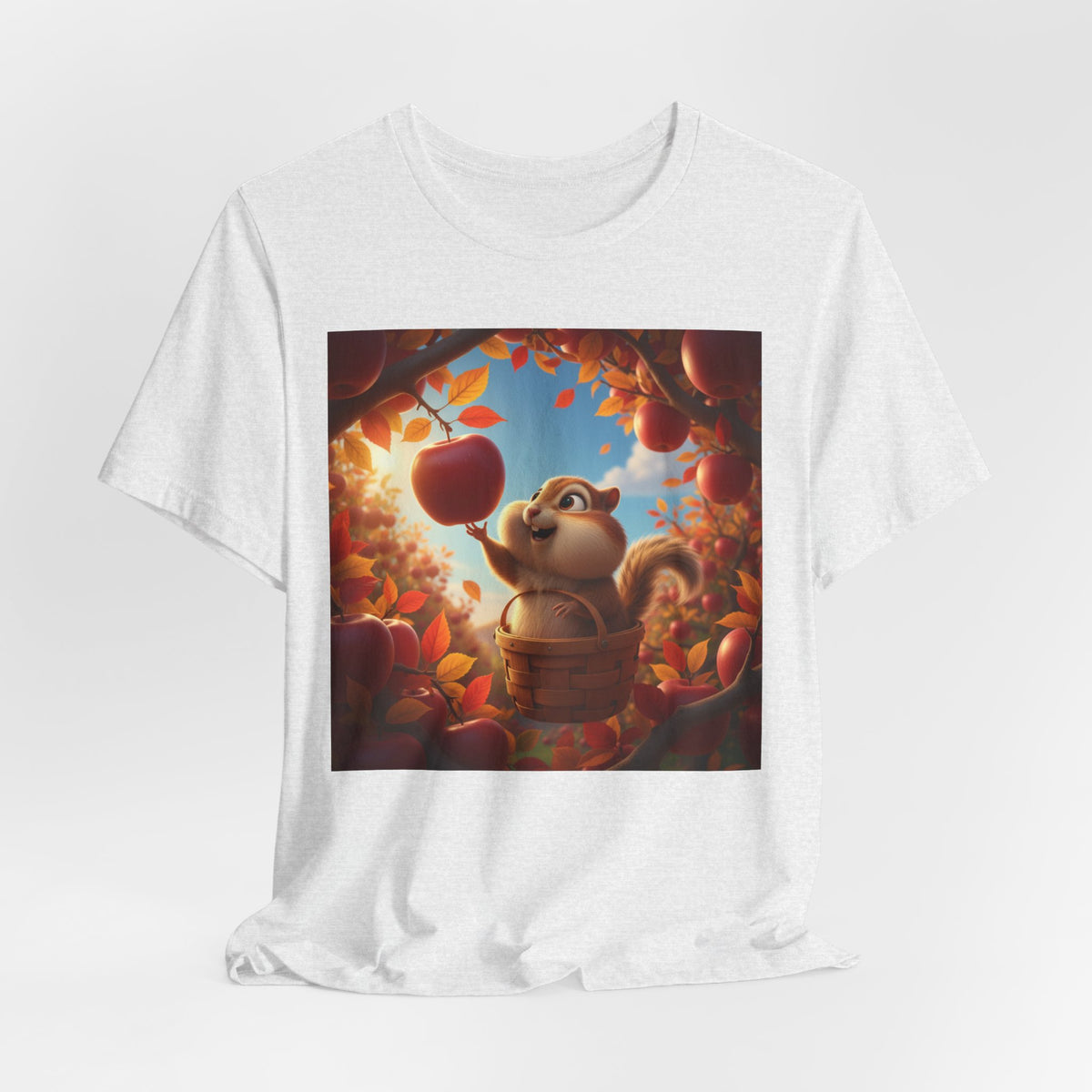 Autumn Squirrel Harvest T-Shirt — Cute Cartoon Squirrel Picking Apples