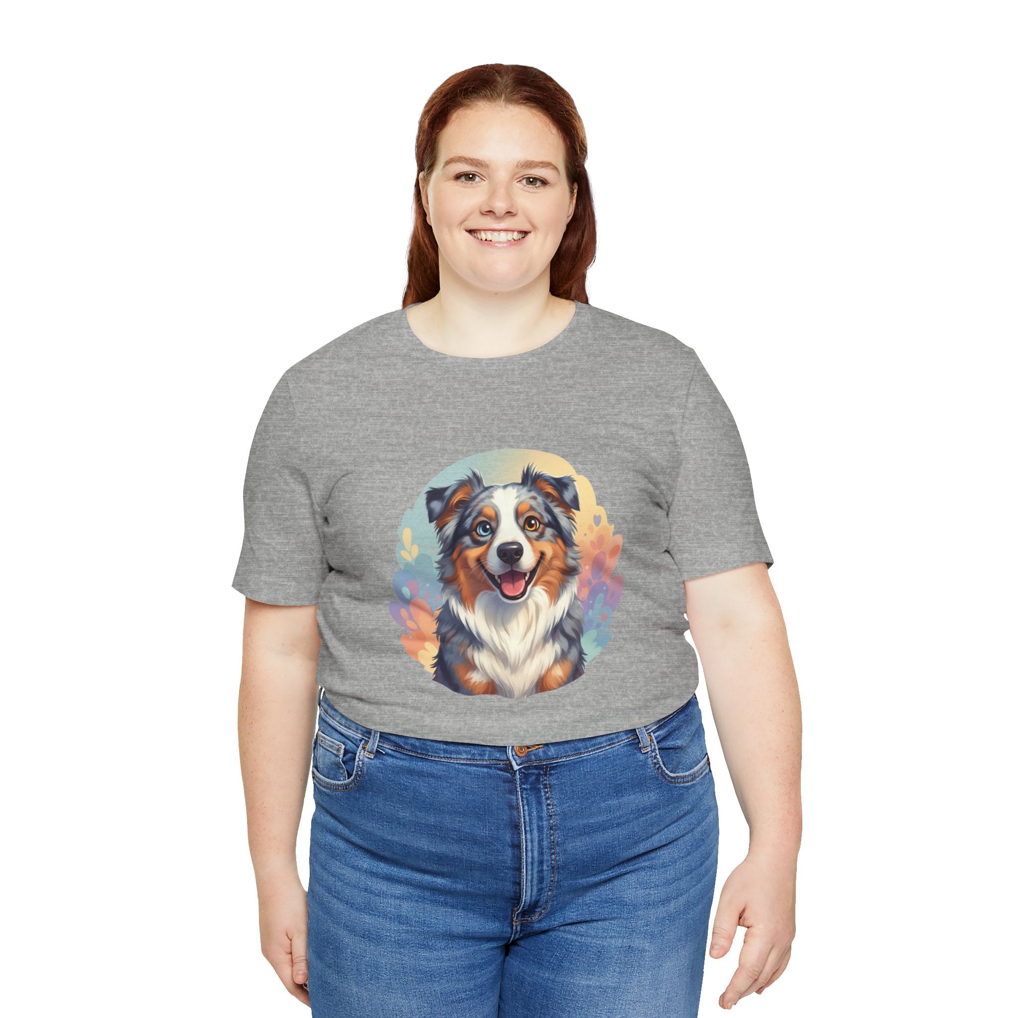 Australian Shepherd Dog Portrait T‑Shirt — Colorful Watercolor Pet Tee