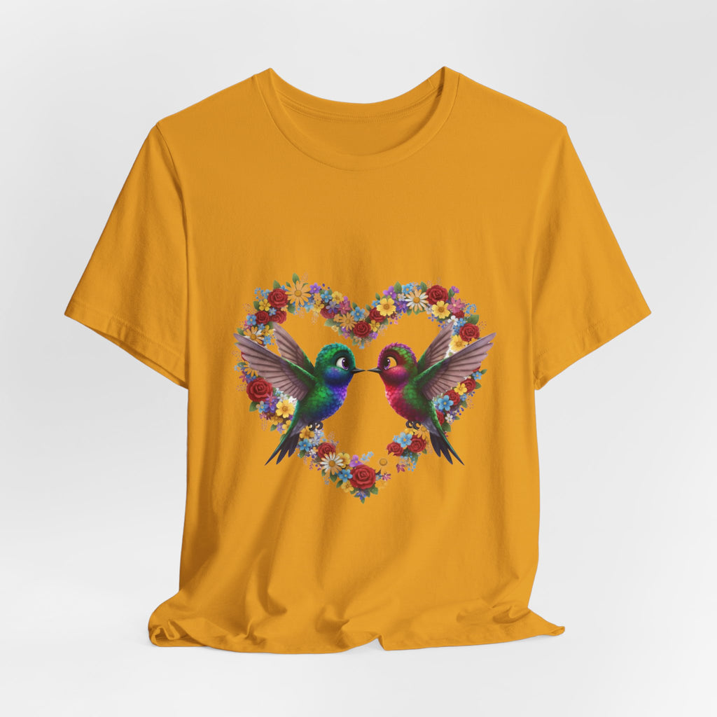 Hummingbird Heart Tee — Floral Love Birds Short Sleeve Shirt
