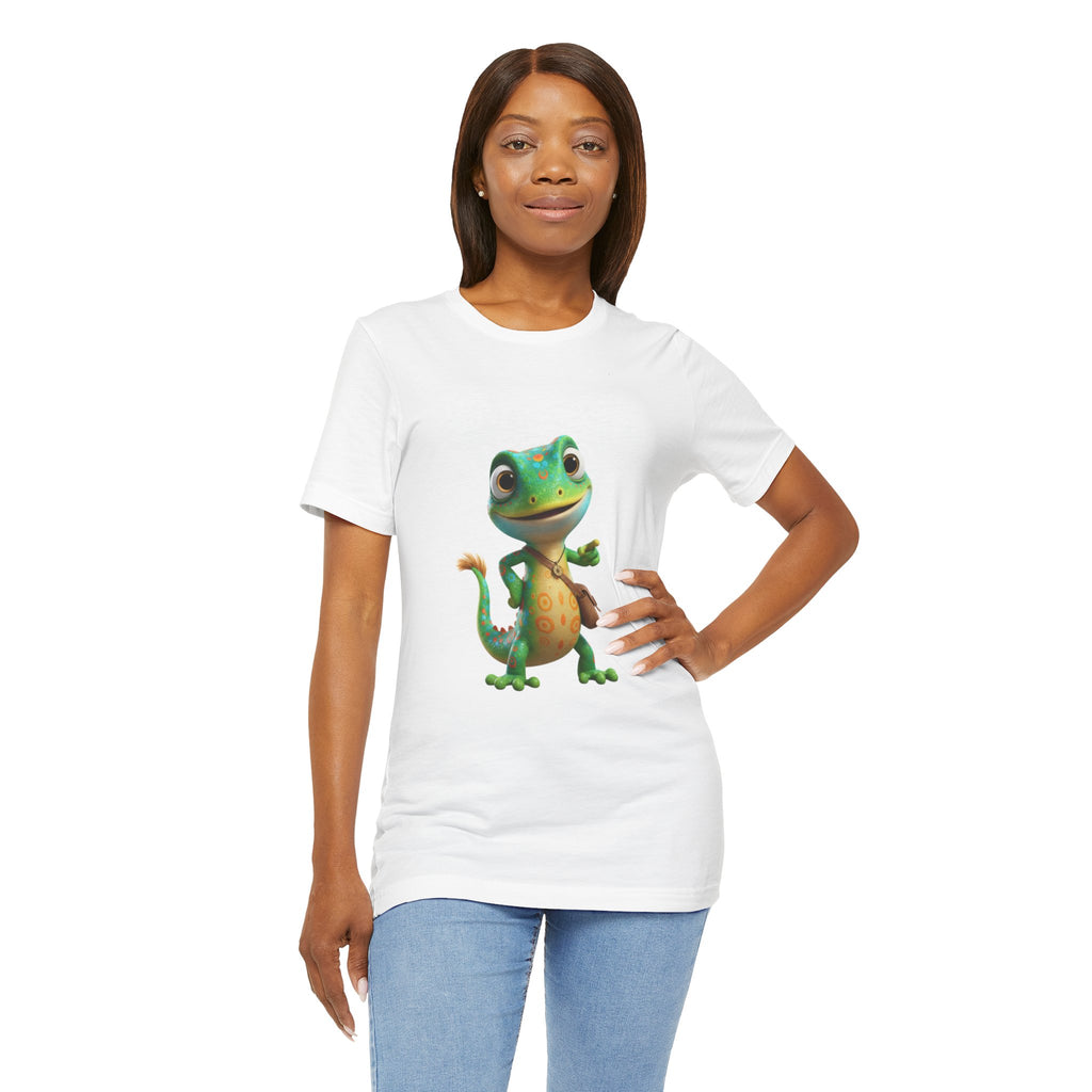Cute Cartoon Gecko T‑Shirt — Friendly Green Lizard Graphic Tee