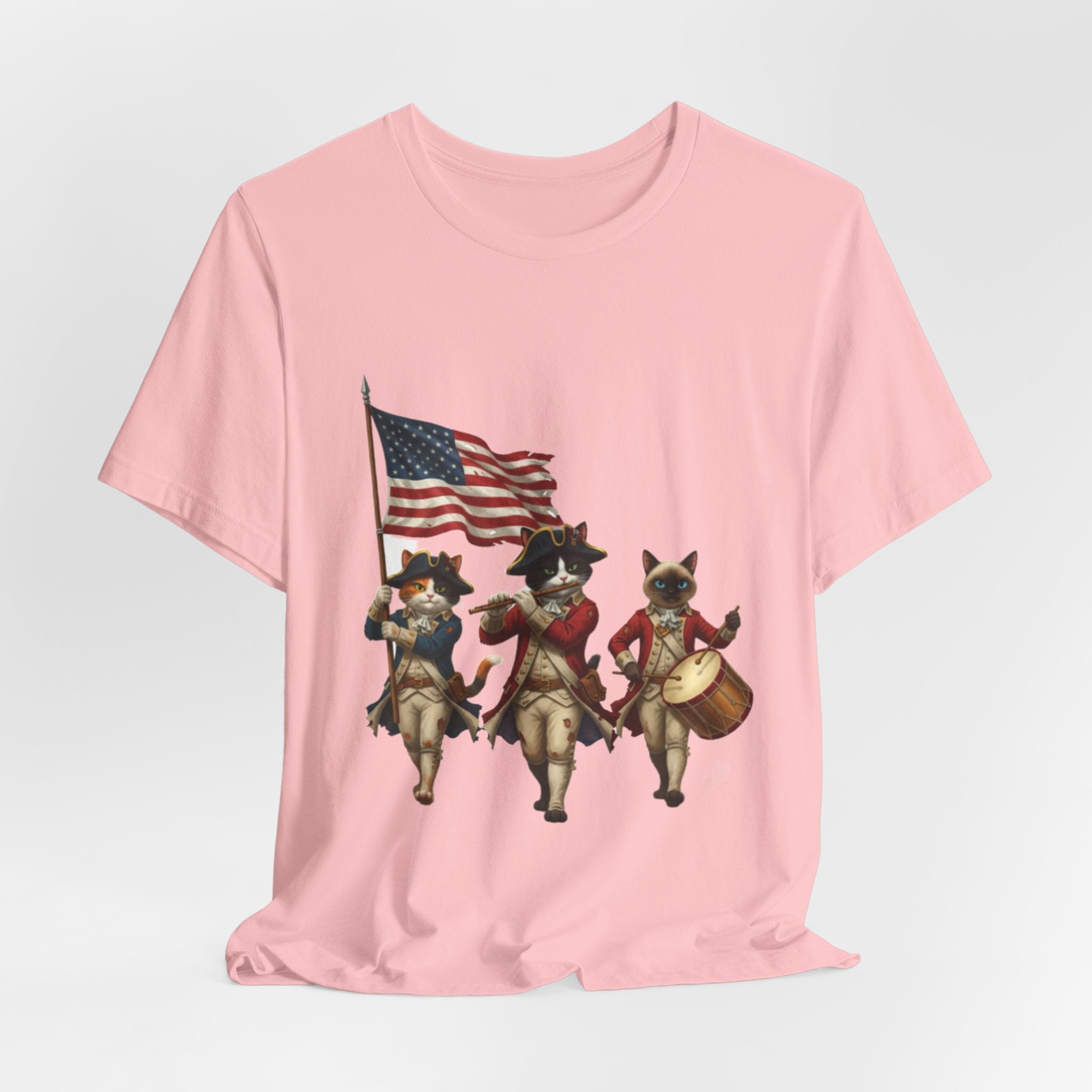 Patriotic Cats Playing Fife & Drum T-Shirt — Vintage Americana Fourth of July Tee