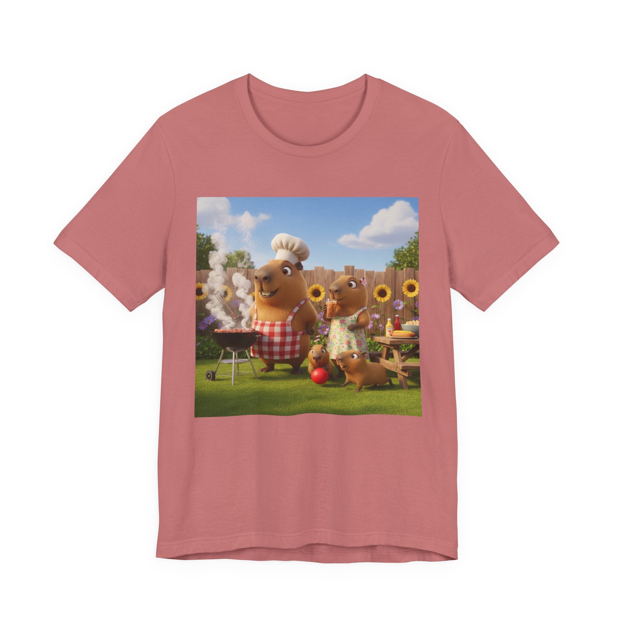 Capybara BBQ Cartoon T-Shirt — Cute Summer Picnic Graphic Tee