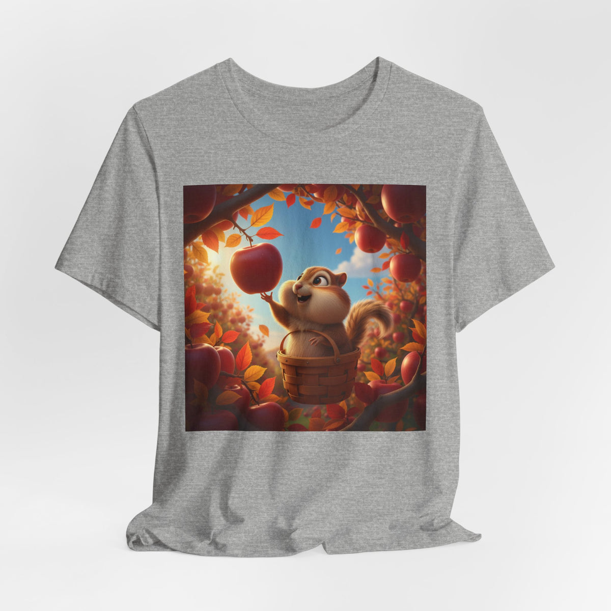 Autumn Squirrel Harvest T-Shirt — Cute Cartoon Squirrel Picking Apples