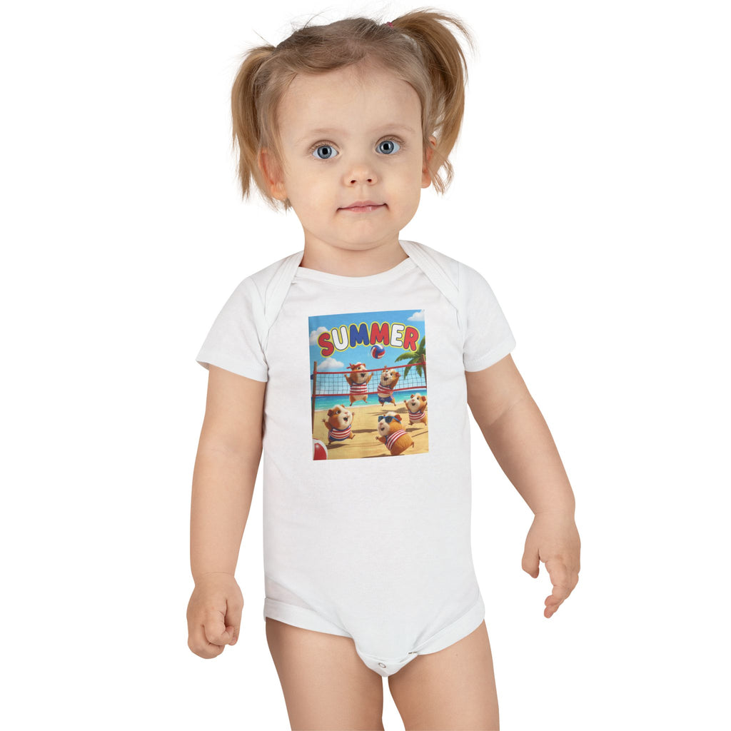 Guinea Pigs Summer Beach Baby Onesie® — Cute Guinea Pigs Volleyball Summer Bodysuit