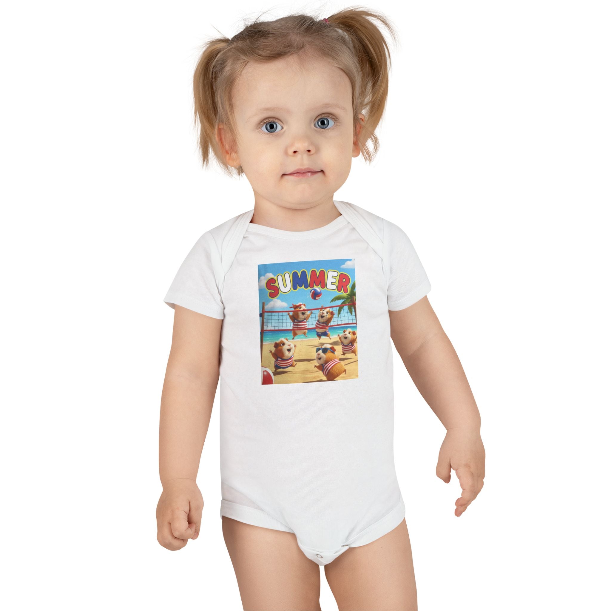 Guinea Pigs Summer Beach Baby Onesie® — Cute Guinea Pigs Volleyball Summer Bodysuit
