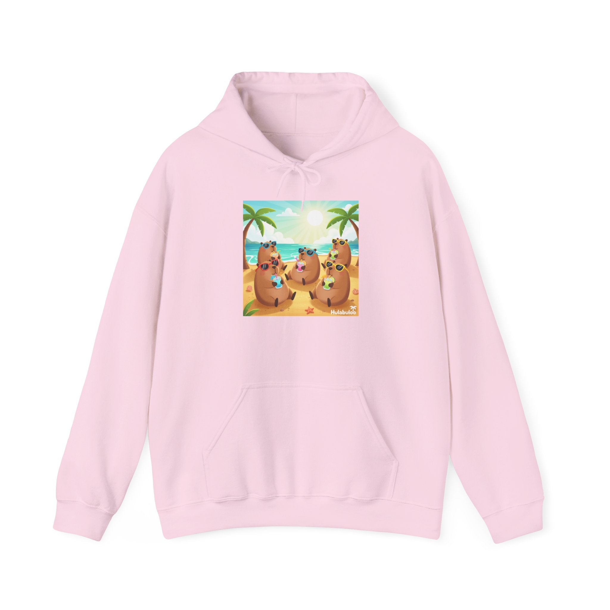Capybaras at the Beach Hoodie — Cute Palm Tree Vacation Pullover