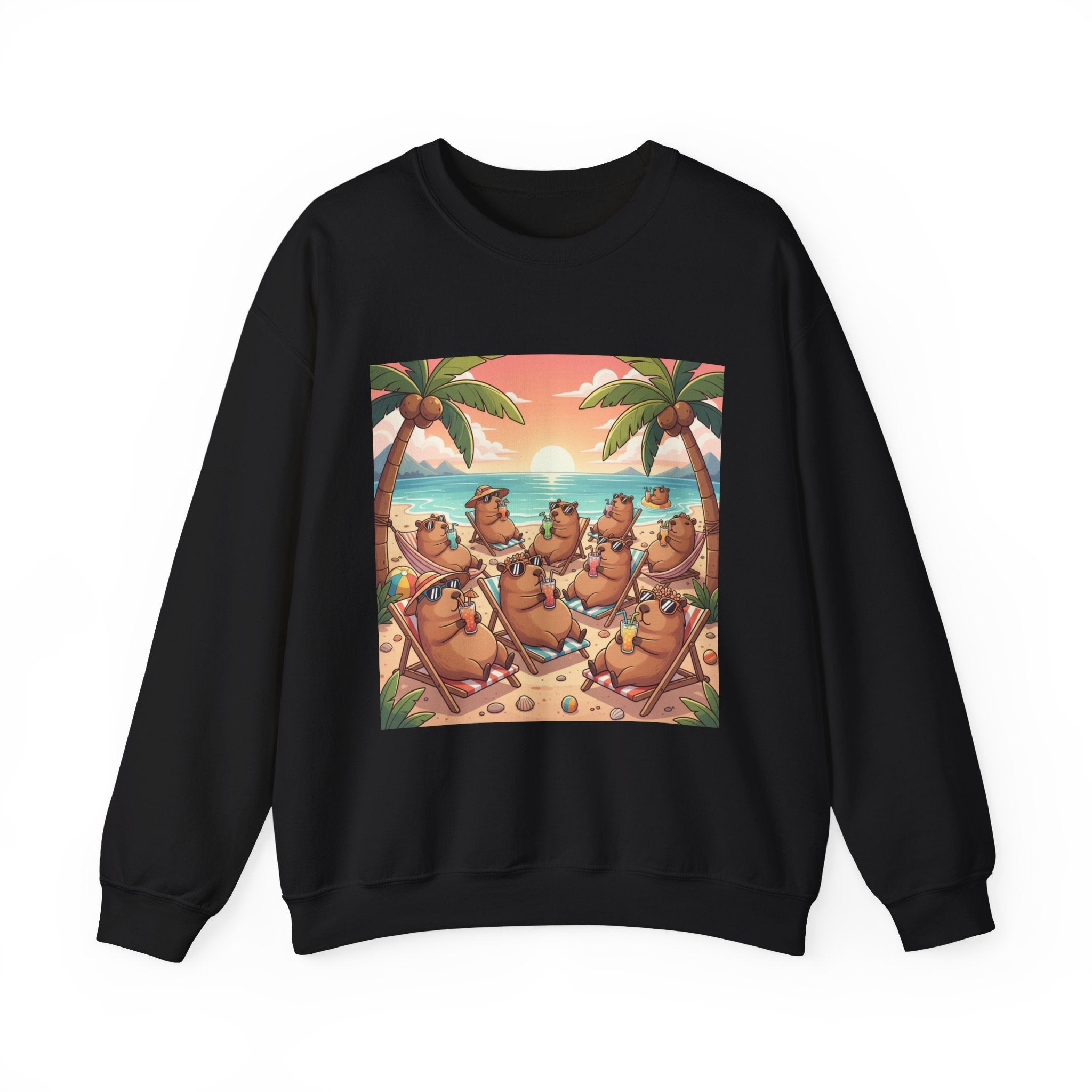 Capybaras on the Beach Sweatshirt — Tropical Beach Party Crewneck