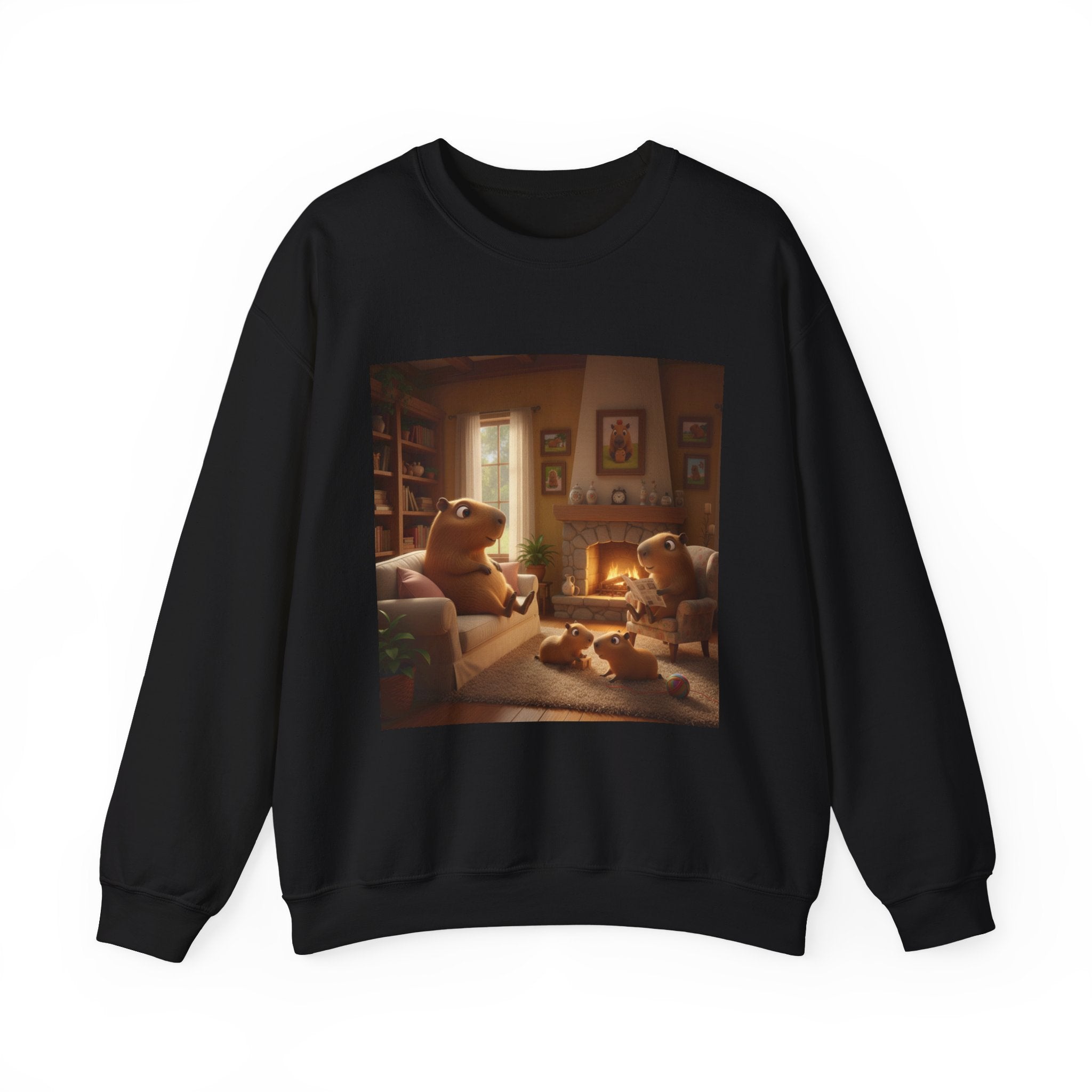 Capybara Family Fireplace Sweatshirt – Cute Night Crewneck