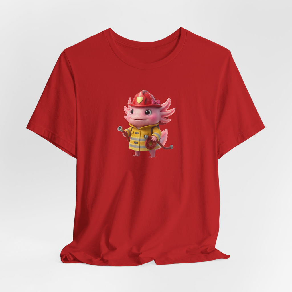 Axolotl Firefighter Girl T-Shirt — Cute Kid’s Firefighter Axolotl Graphic Tee