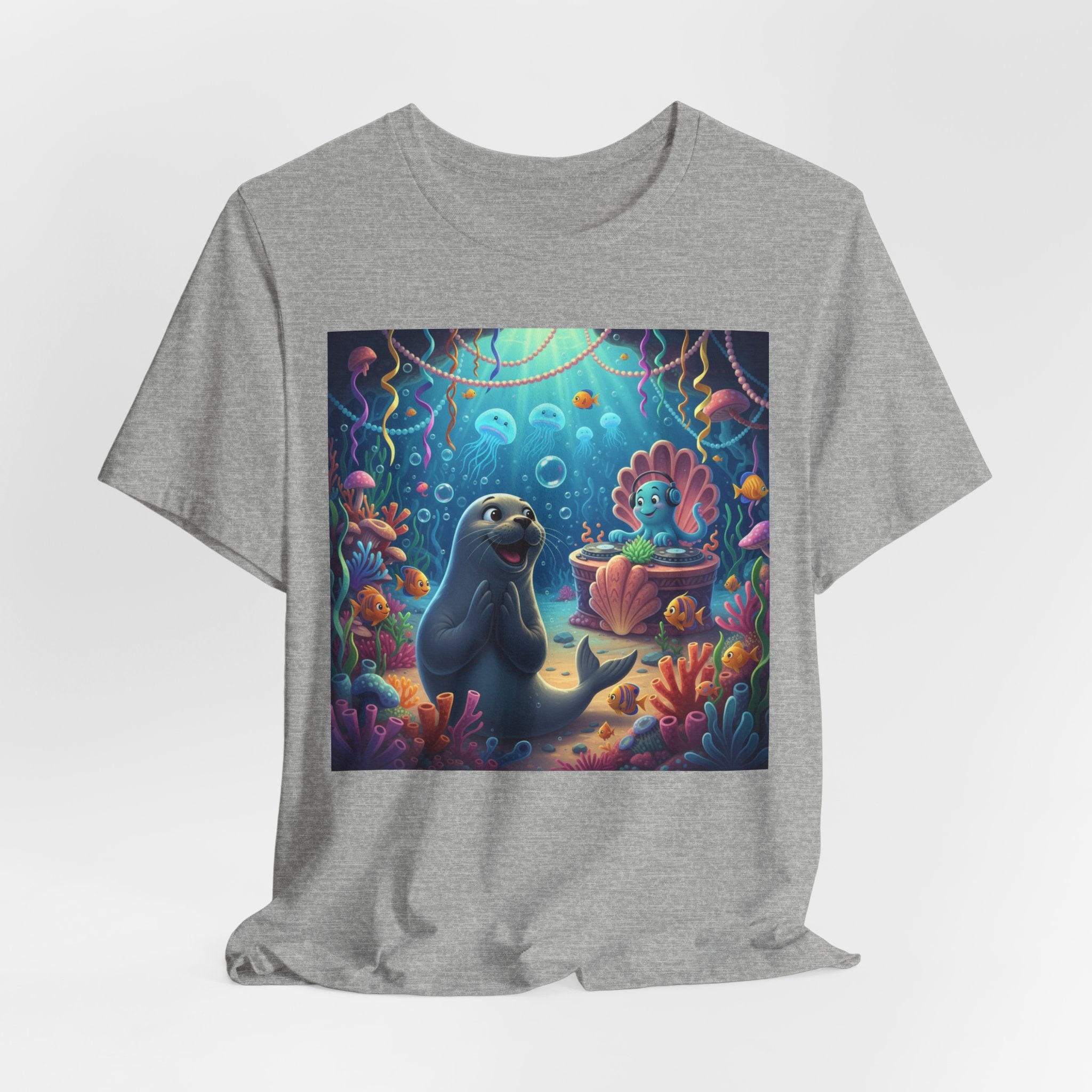 Sea Friends Graphic Tee — Playful Underwater Seal & Mermaid Design