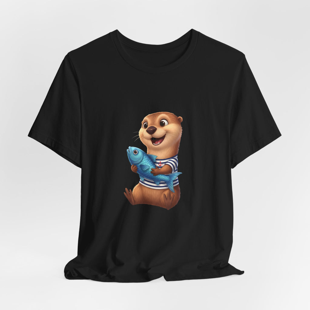 Otter Holding Fish Tee — Cute Marine Animal T-Shirt