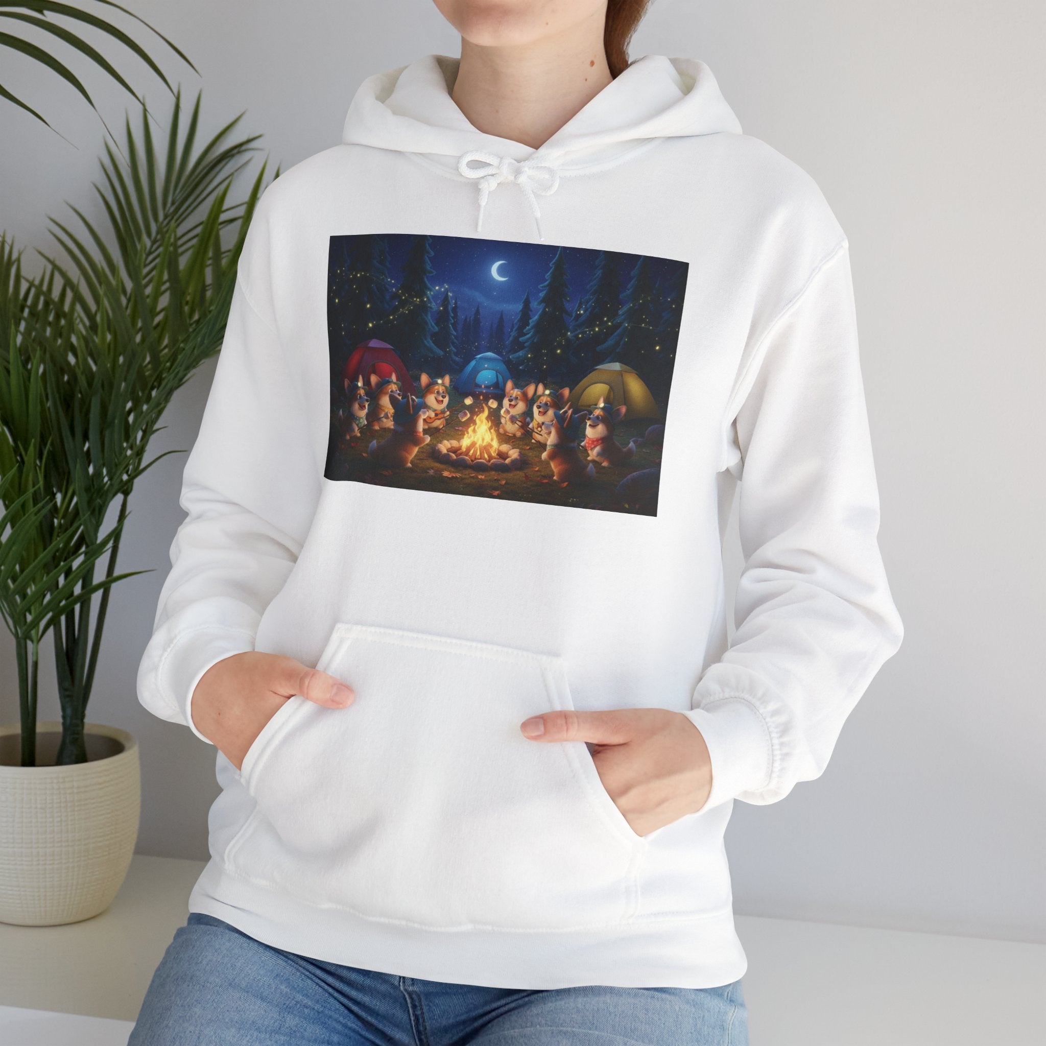 Corgis Camping Hoodie – Cozy Forest Night Campfire Sweatshirt