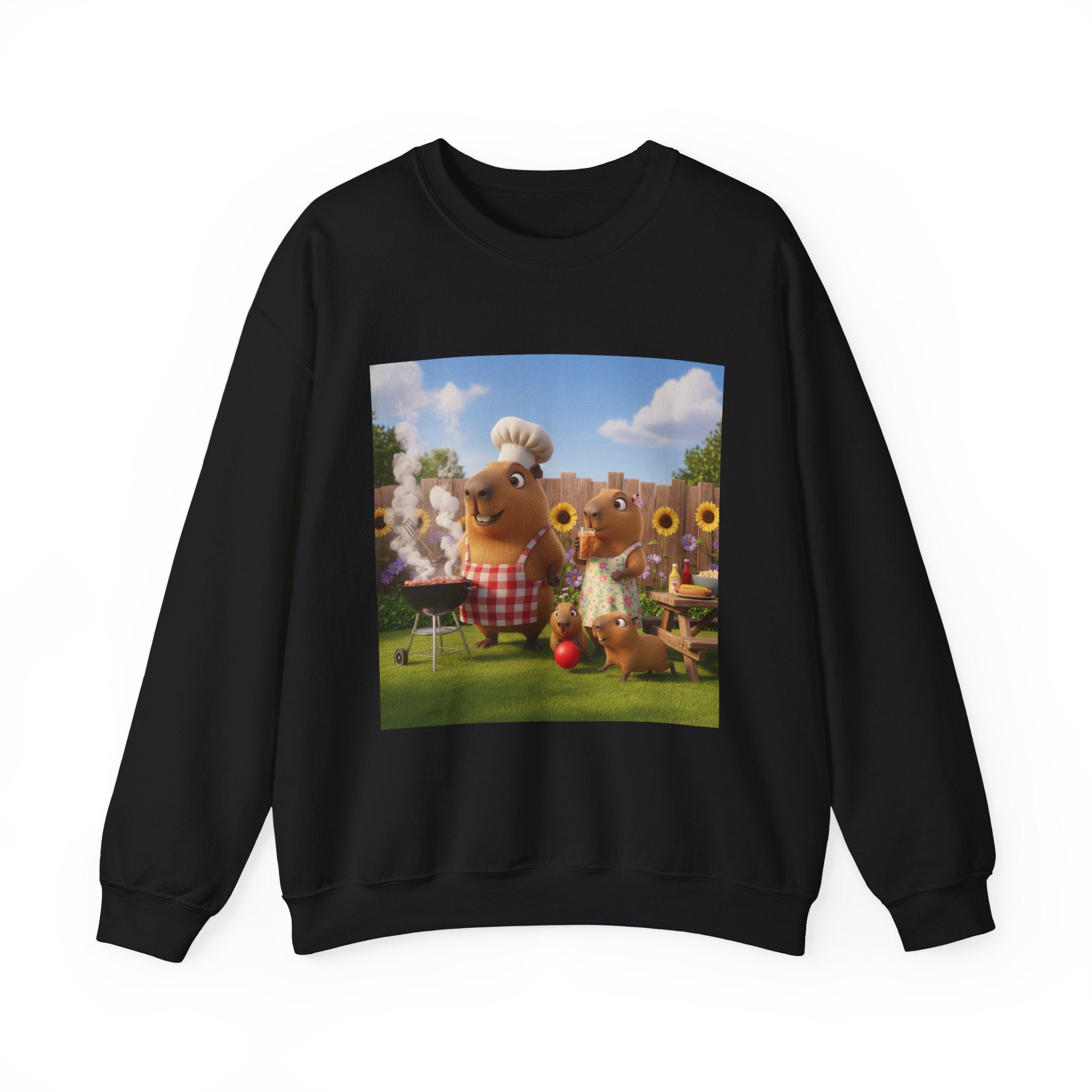 Capybara BBQ Crewneck Sweatshirt — Whimsical Capybara Family Illustration
