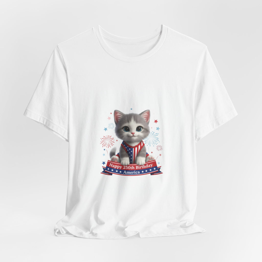 Fourth of July Cat T‑Shirt — "Happy 4th of July America" Patriotic Kitten Tee