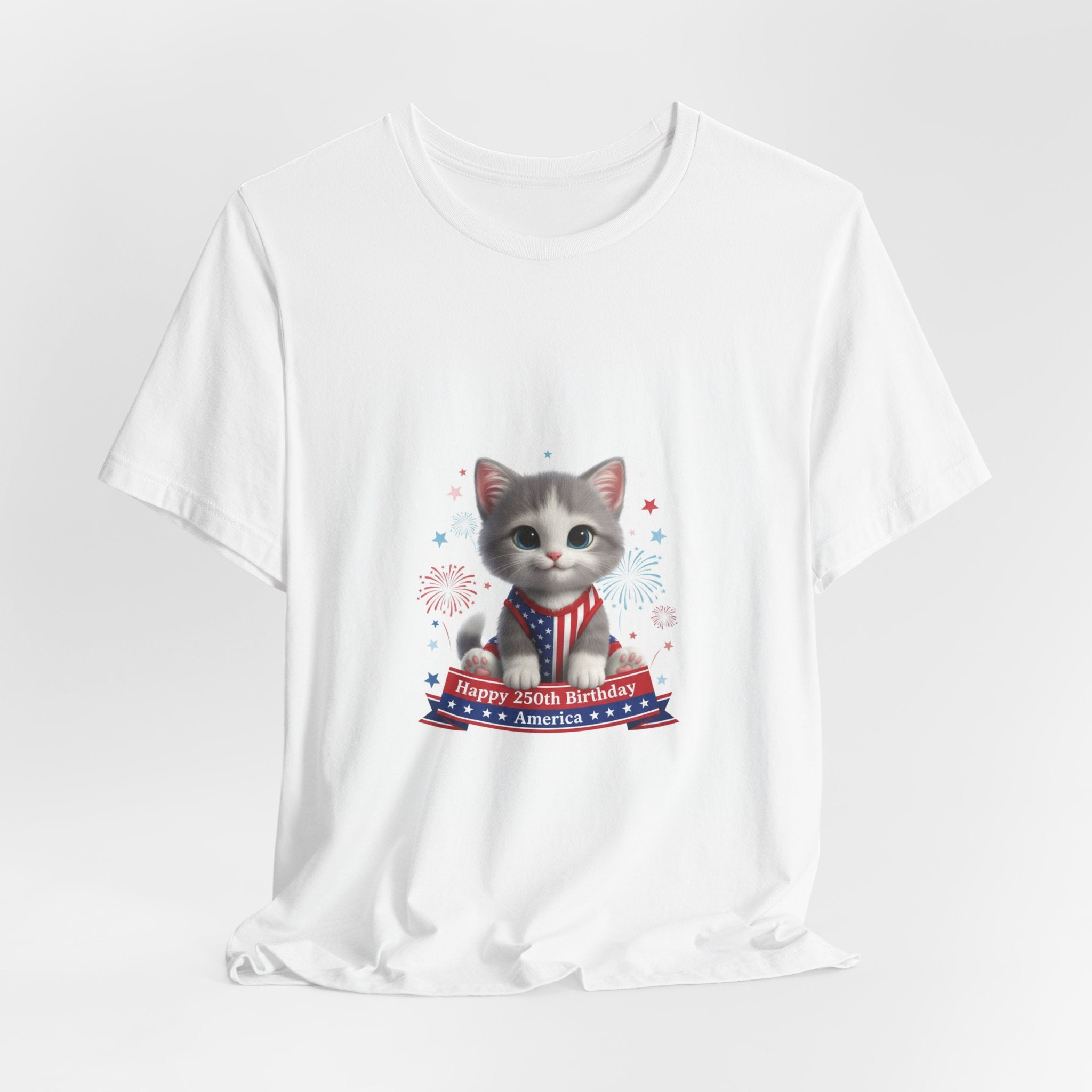 Fourth of July Cat T‑Shirt — "Happy 4th of July America" Patriotic Kitten Tee
