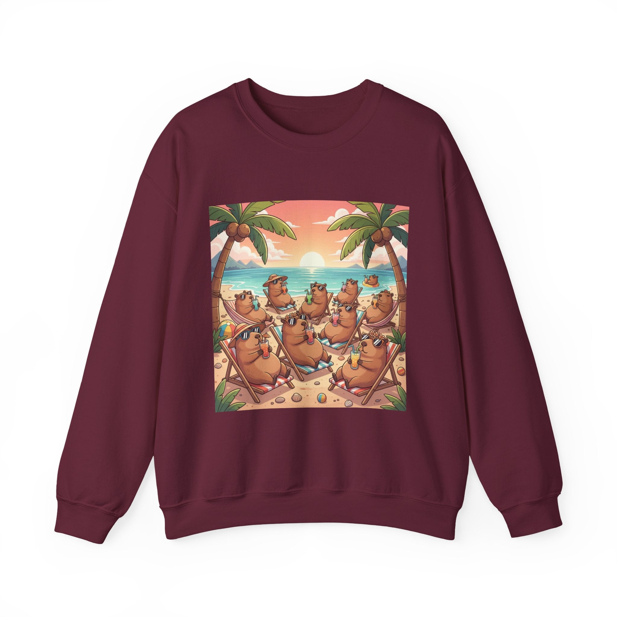Capybaras on the Beach Sweatshirt — Tropical Beach Party Crewneck
