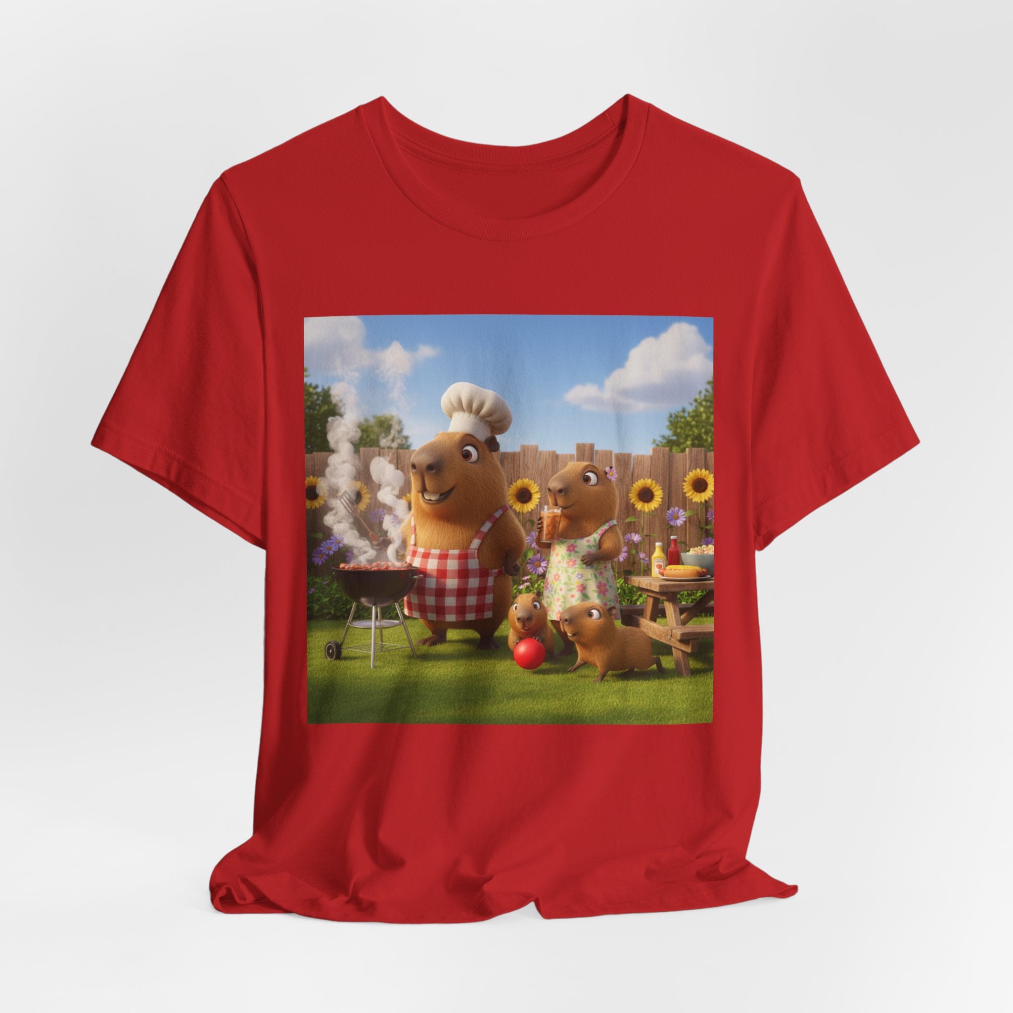 Capybara BBQ Cartoon T-Shirt — Cute Summer Picnic Graphic Tee