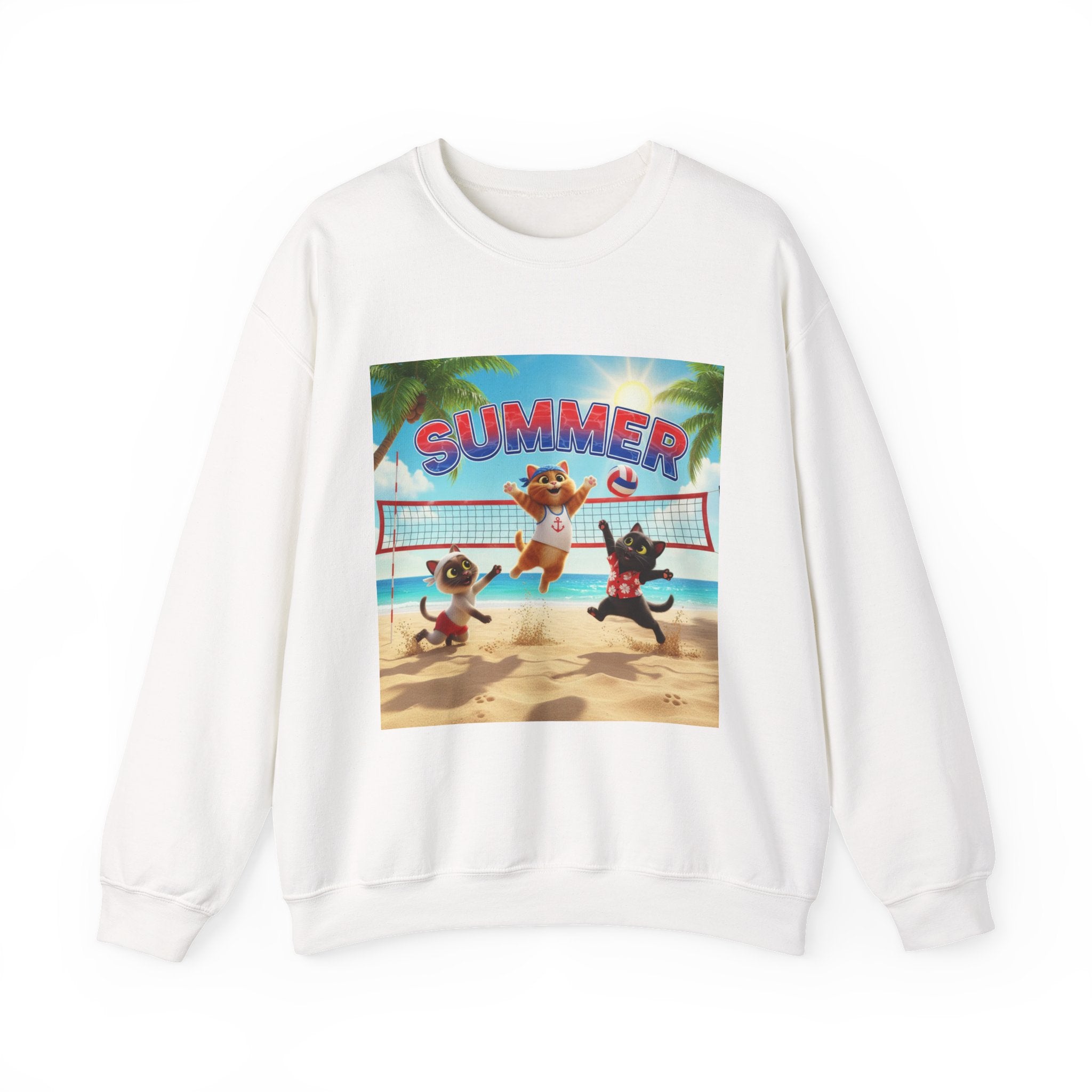 Kitties Summer Beach Volleyball Sweatshirt — Cute Kitties Playing at the Beach
