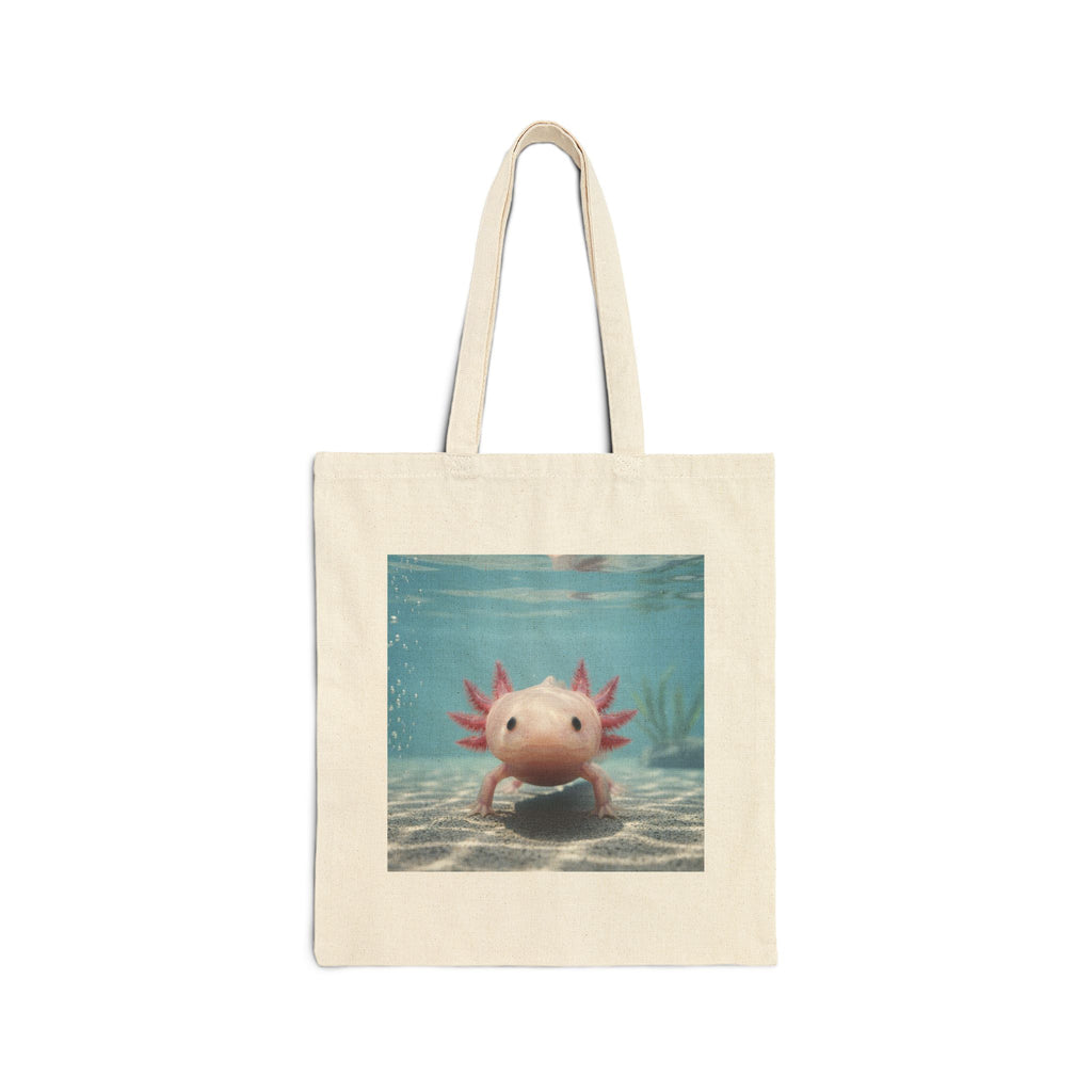 Axolotl Canvas Tote Bag — Cute Underwater Pet Illustration Cotton Shopper
