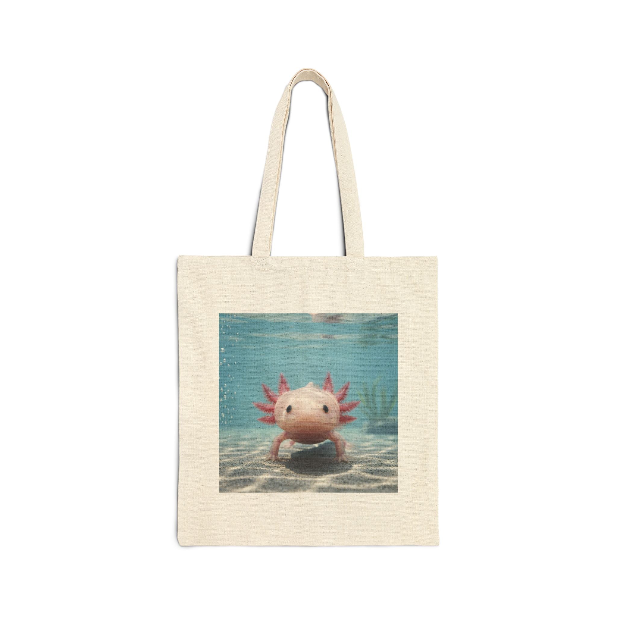 Axolotl Canvas Tote Bag — Cute Underwater Pet Illustration Cotton Shopper