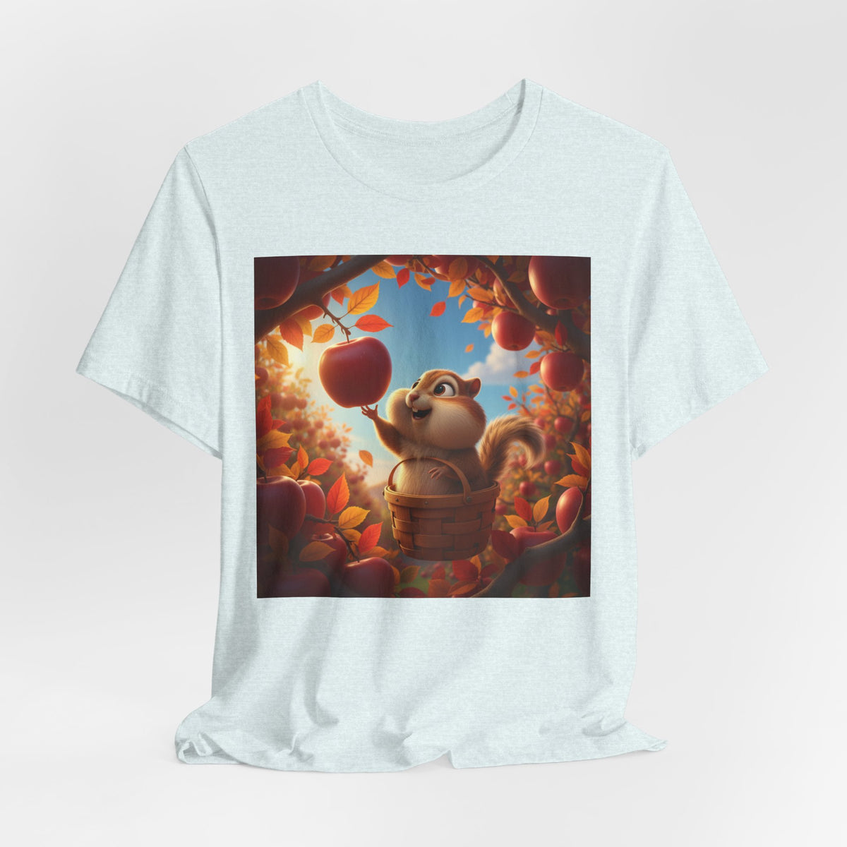 Autumn Squirrel Harvest T-Shirt — Cute Cartoon Squirrel Picking Apples