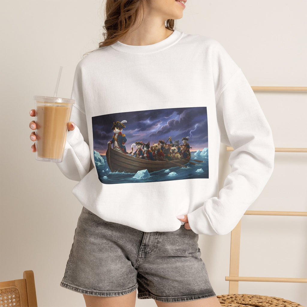 Washington Kitty Crewneck Sweatshirt — Historic Scene Graphic