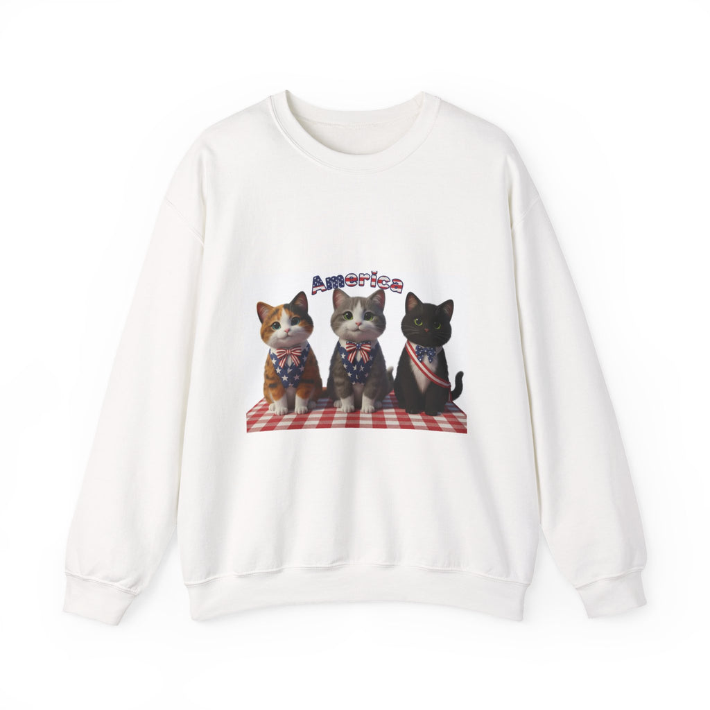 Patriotic Cats Crewneck Sweatshirt – Americana Kittens on Picnic Blanket